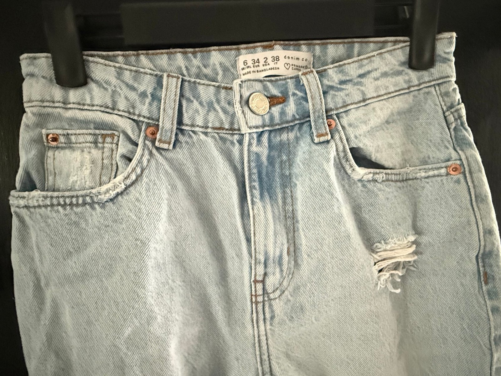 Primark Light Blue Distressed Denim Skinny Jeans UK Size 6 Ripped Grunge