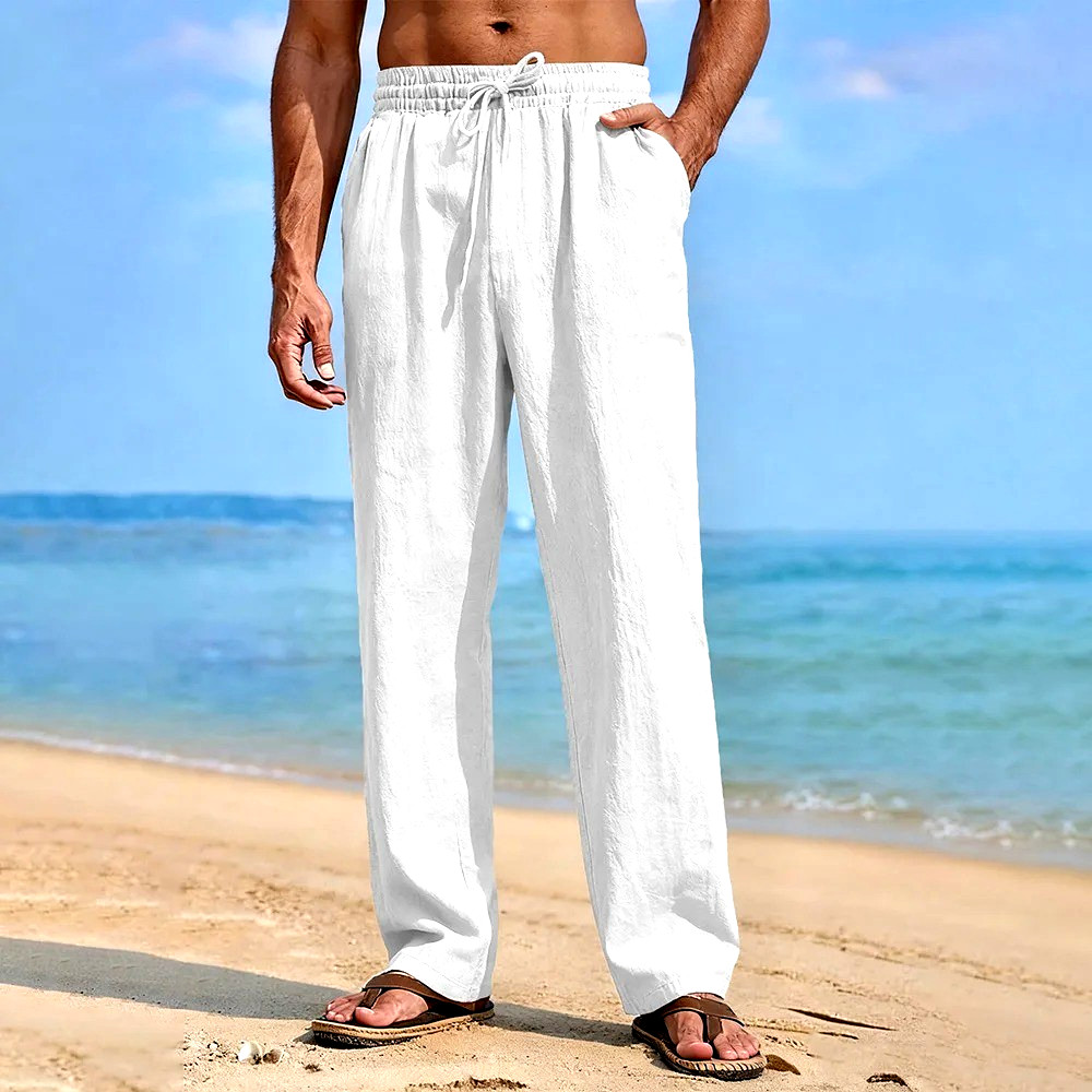 Mens Cotton Linen Loose Pants Casual Drawstring Beach Yoga Baggy Long Trousers