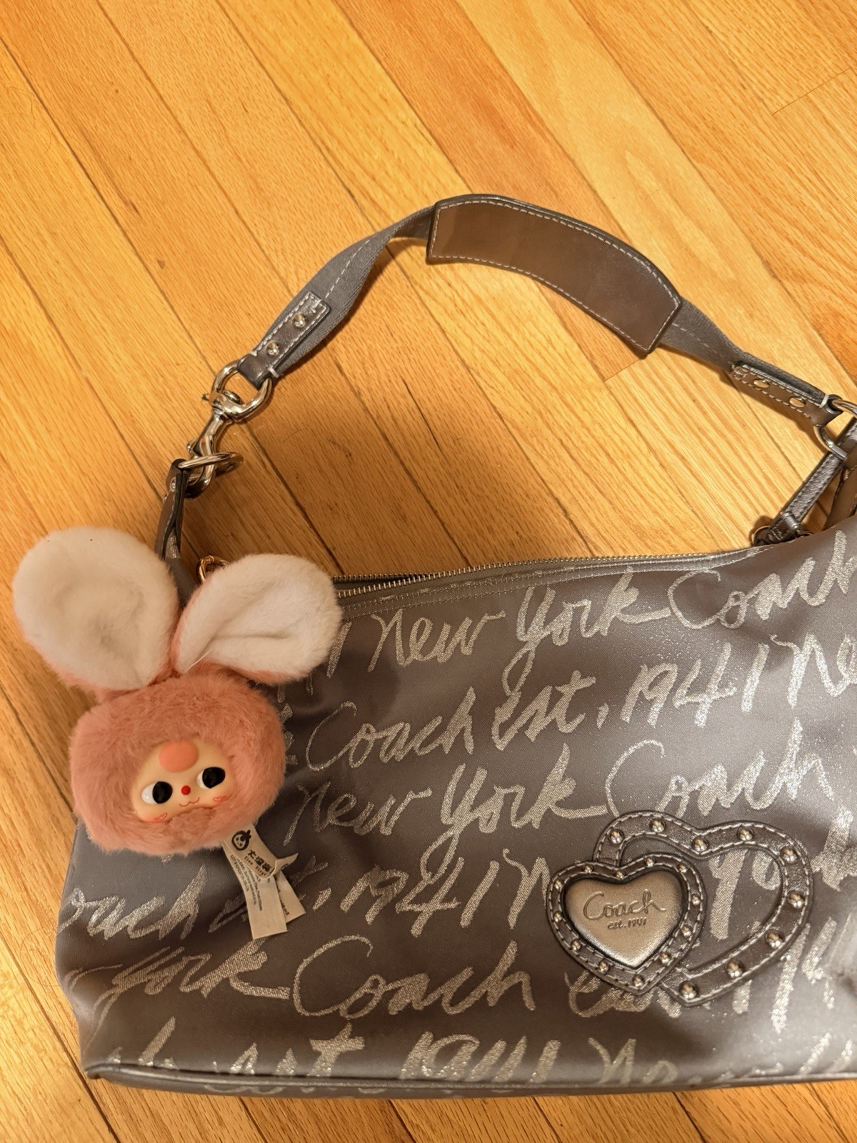 Coach Silver Script Heart Shoulder Bag