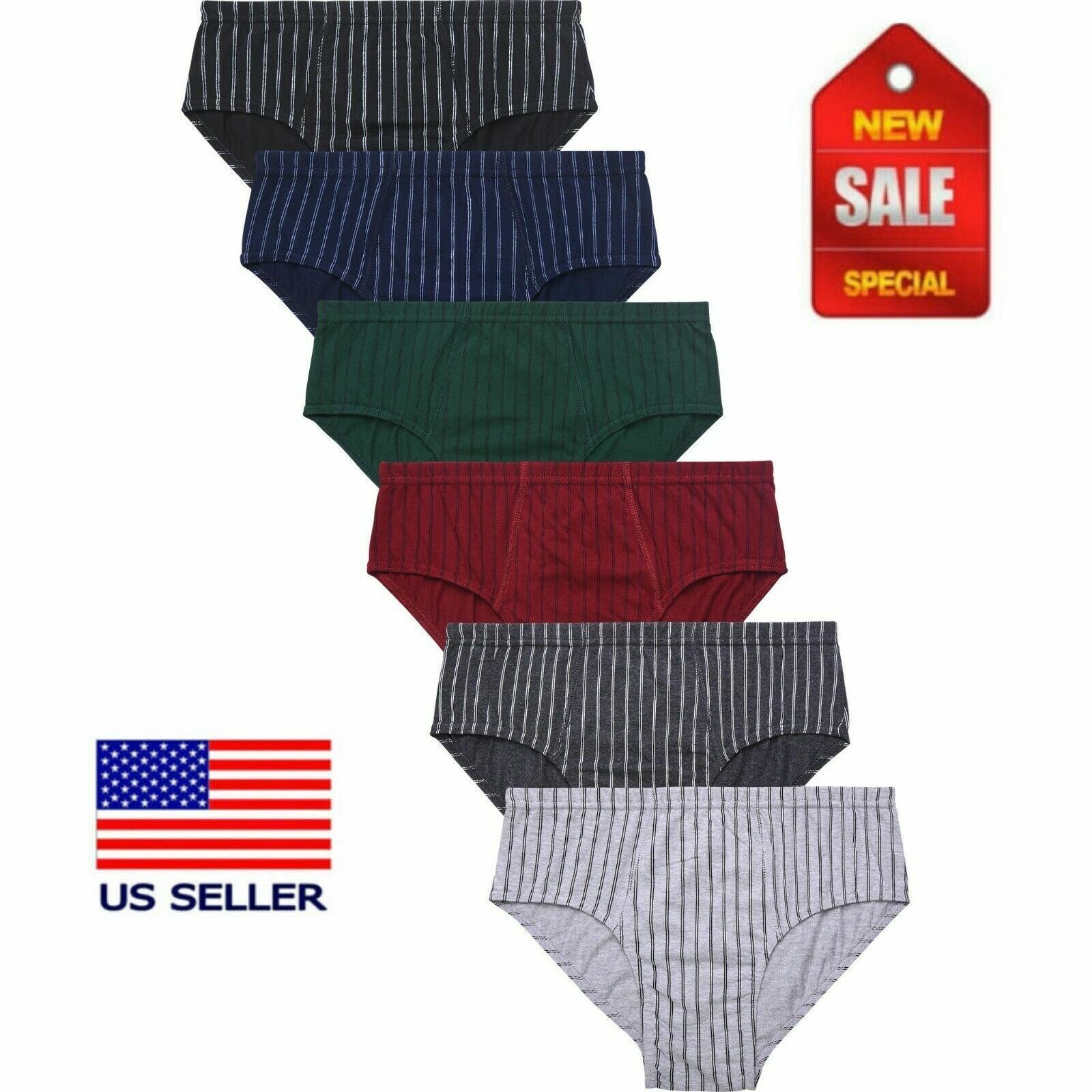 6 MEN’S BIKINI BRIEFS LOW RISE COTTON Stripe COLORS UNDERWEAR S,M,L,XL