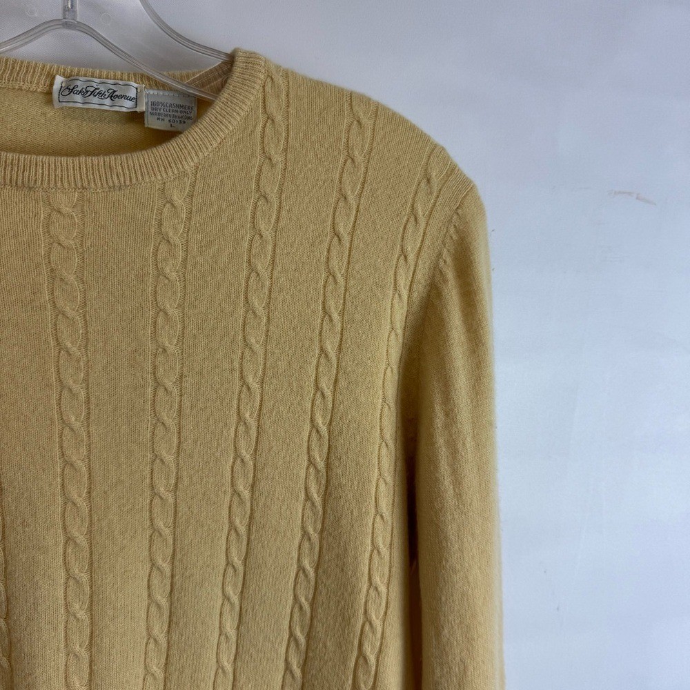 Saks Fifth Avenue 100% Cashmere Cable Knit Sweater Yellow Women’s Size L