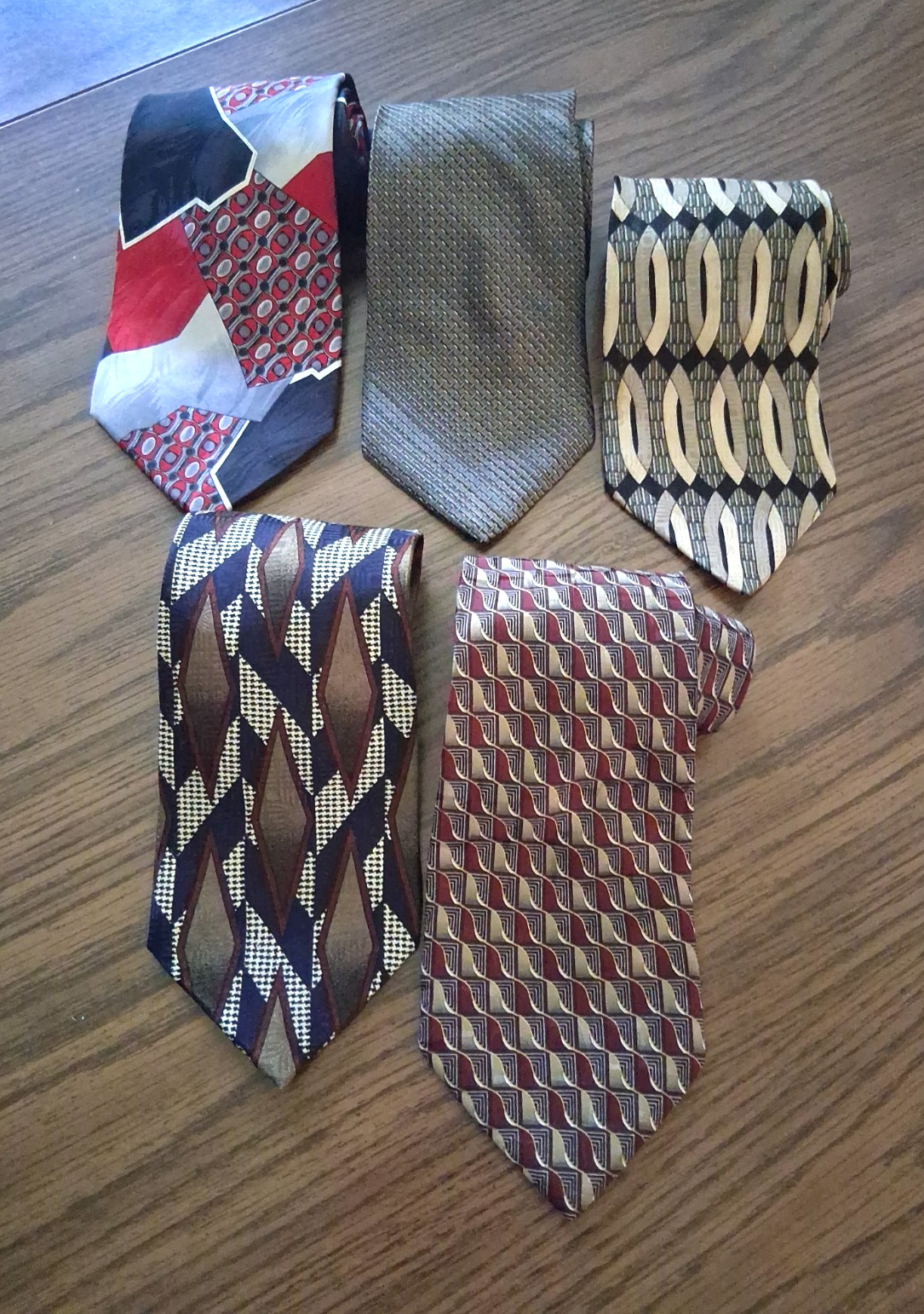 Lot of 5 Taupe Black Gray Neckties Name Brands Assorted Sizes Patterns Fabric