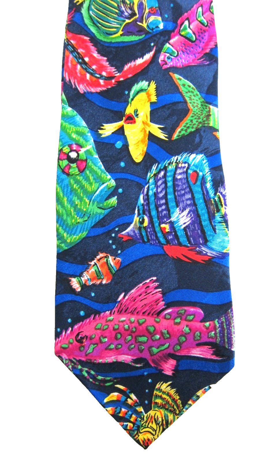 VTG Surrey Neon Blue Green Yellow Pink Aquatic Tropical Fish Ocean Beach Tie