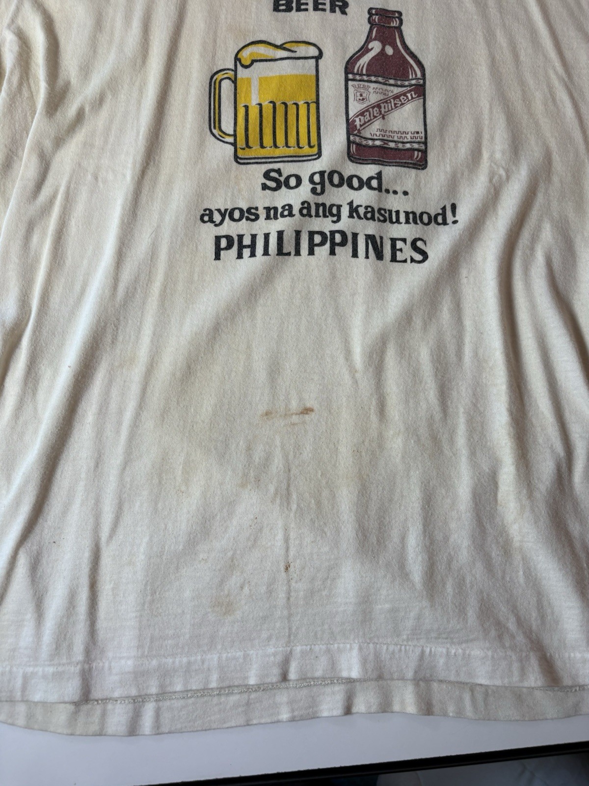 Vintage San Miguel Beer Philippines Pale Pilsen Distressed T Shirt Tag XL 18X25