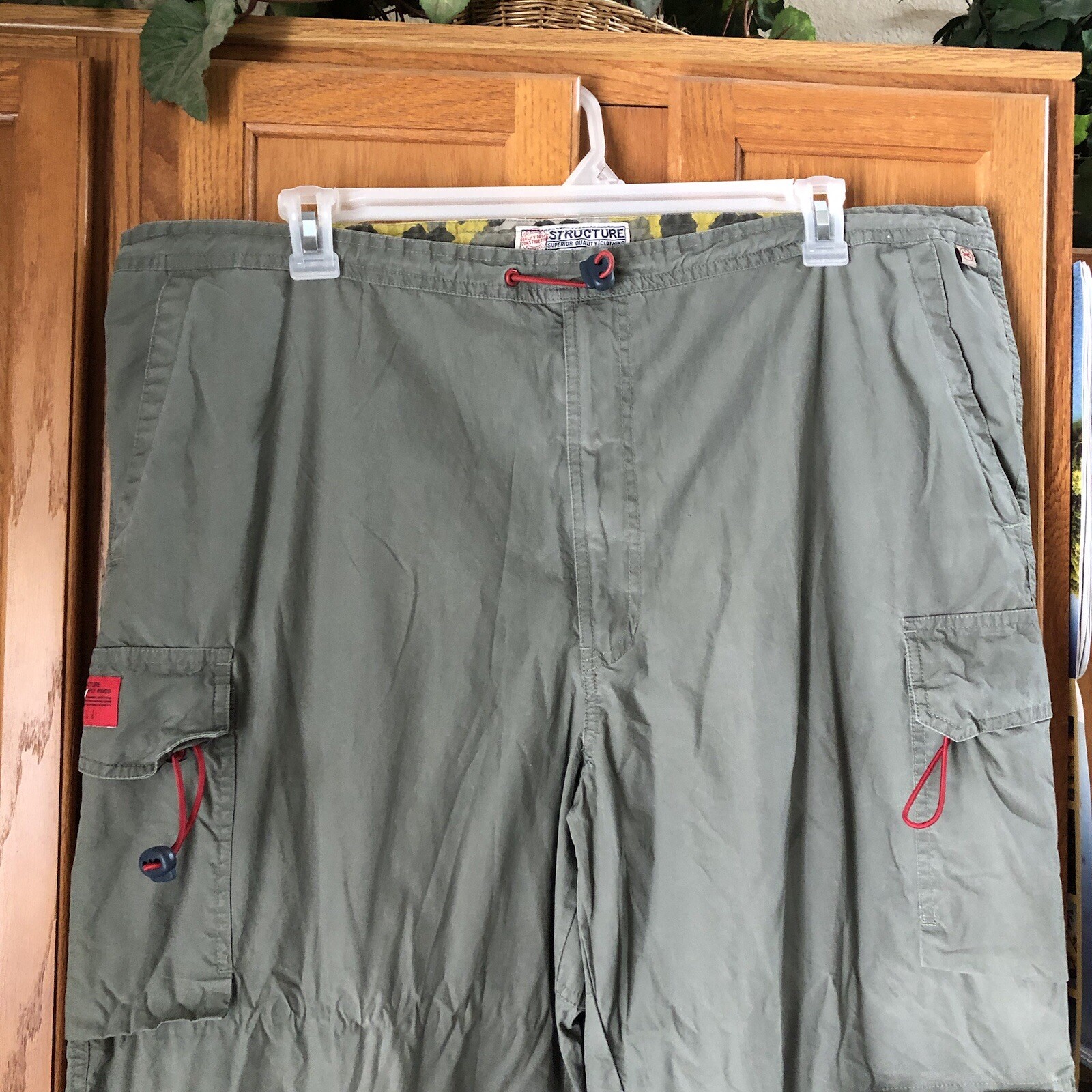 Vintage Structure Men’s Wide-Leg Parachute Pants 100% Cotton Olive Green XL