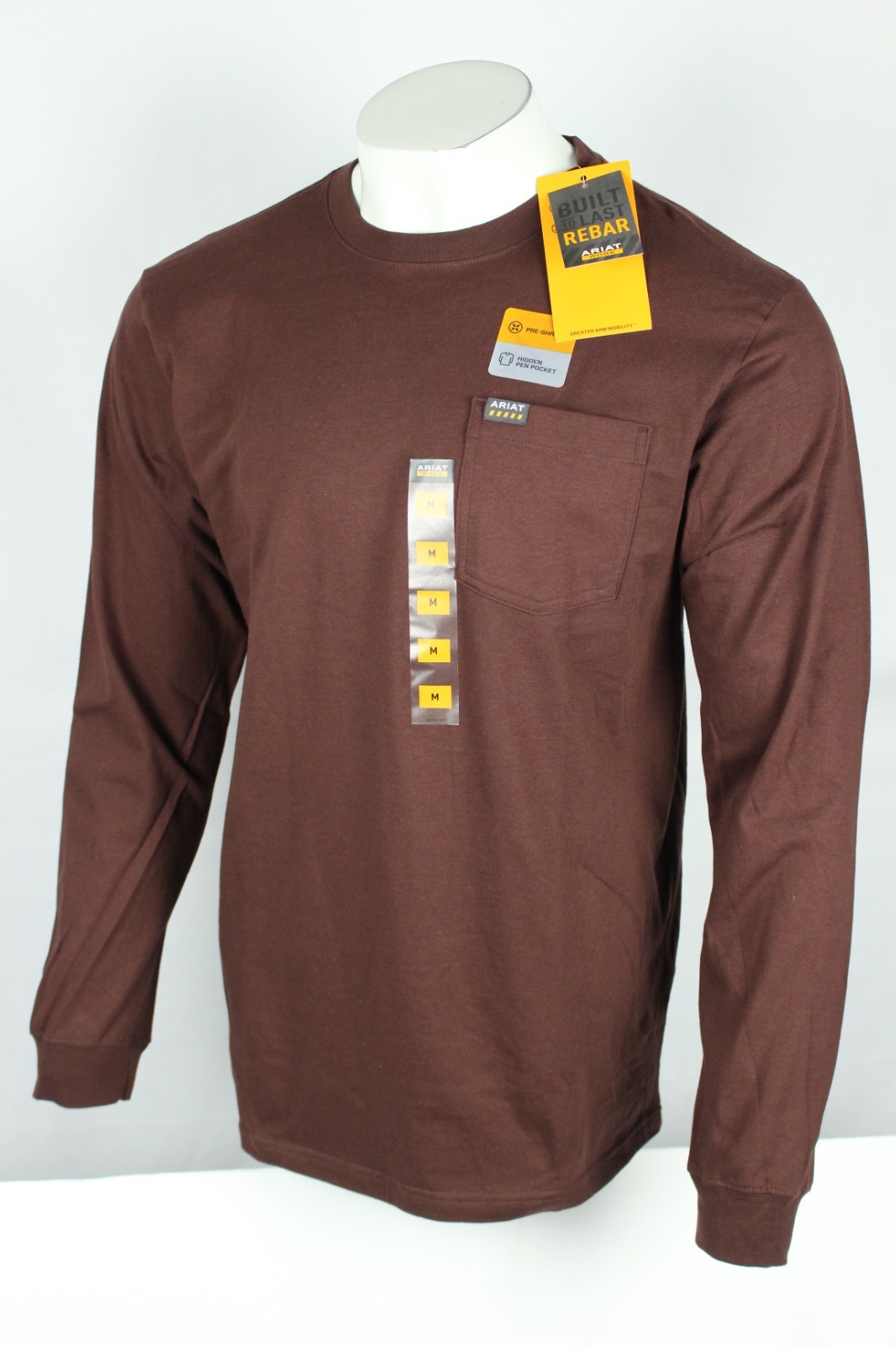 Ariat Men’s Rebar Cotton Strong Hardhead Pocket T Shirt Long Sleeve Bitter Choco