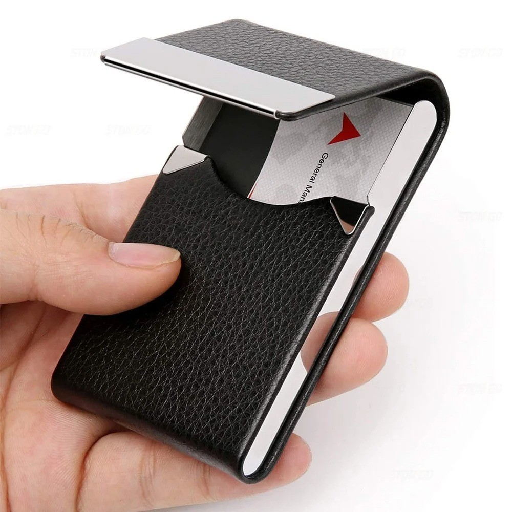 Business Card Holder Case – Slim PU Leather Metal Pocket Card Holder with Magnet