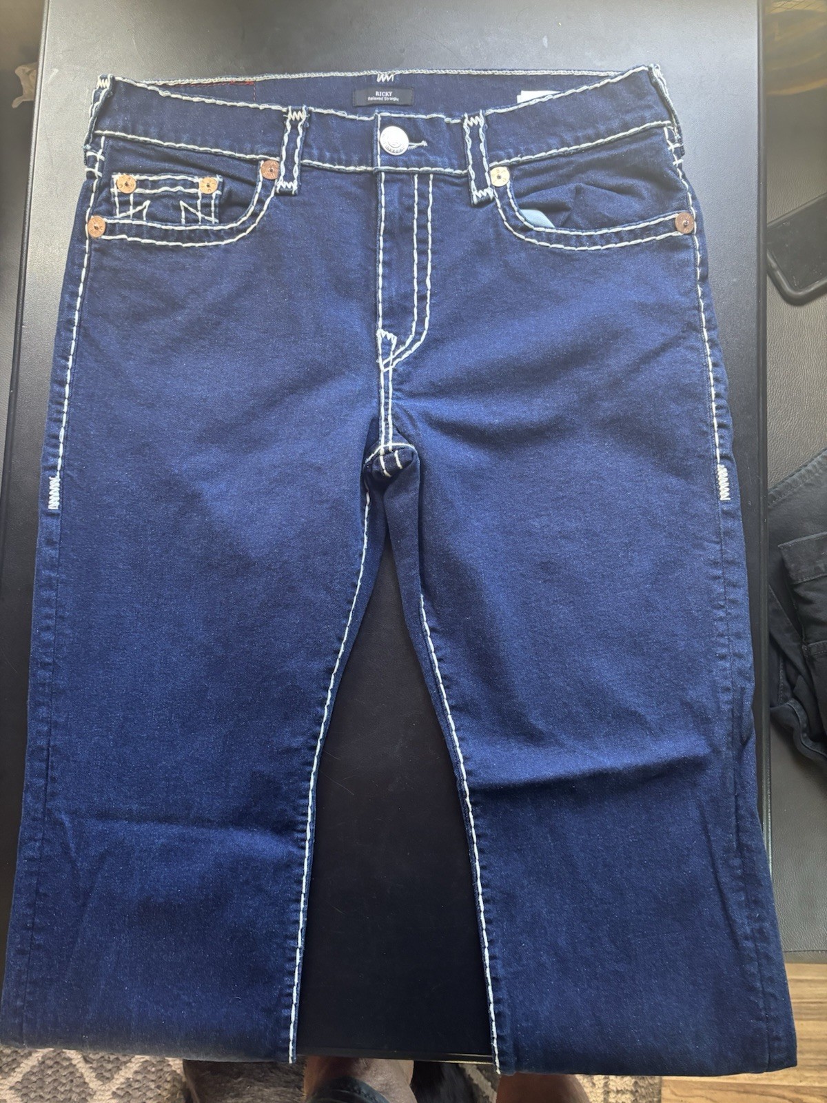TRUE RELIGION Ricky Super Flap Relaxed Straight Jeans Blue size 36