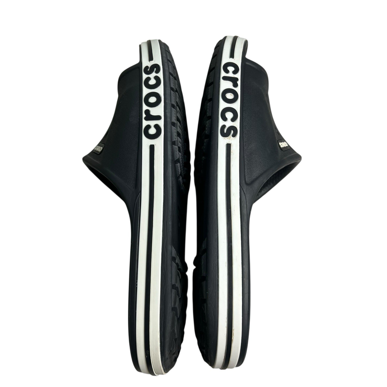 CROCS Croc Band Black Slide Unisex Sandals with White Trim W/9 M/7