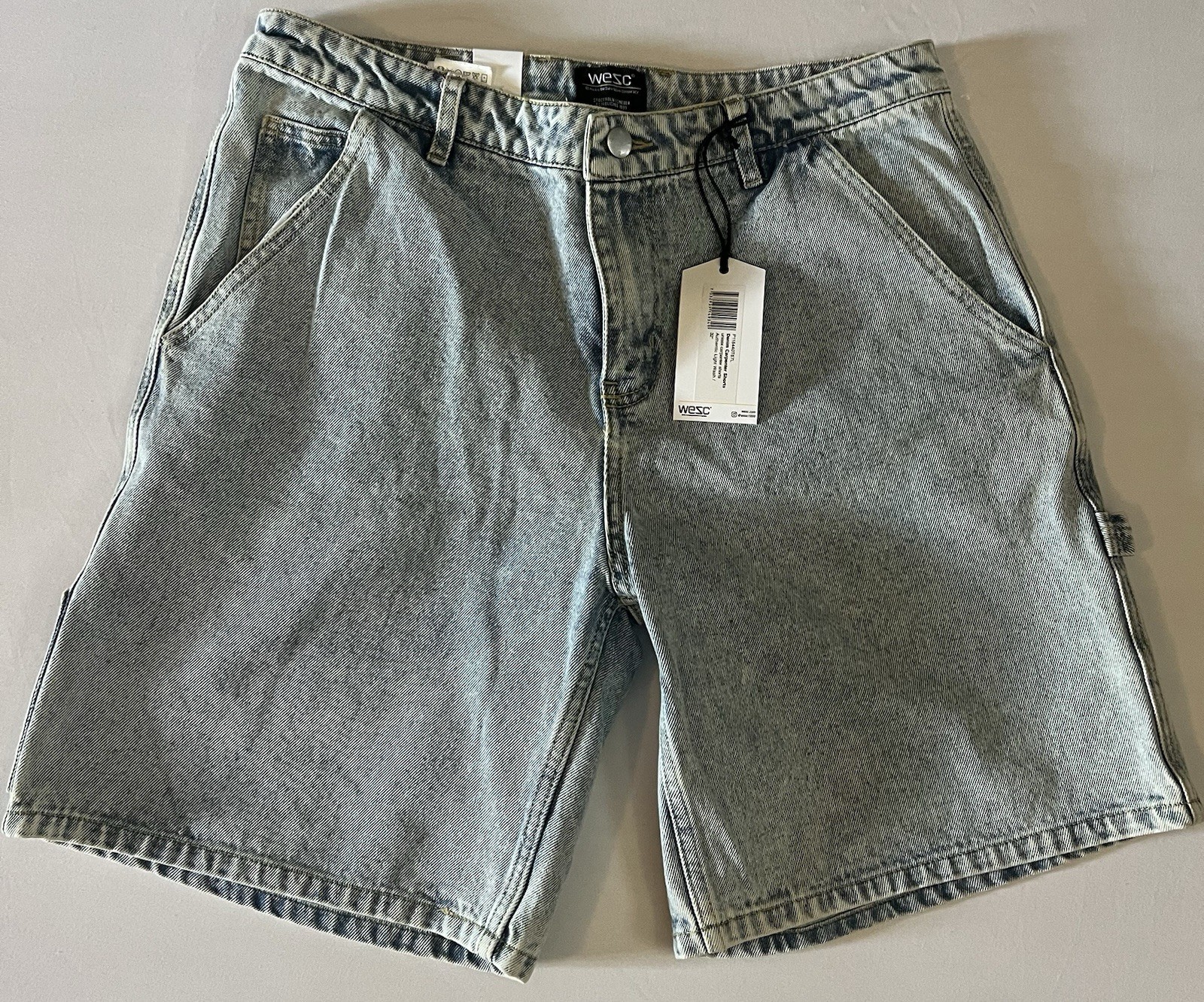 WeSC Denim Shorts Mens 32 Light Wash Carpenter Workwear NWT Streetwear Skate