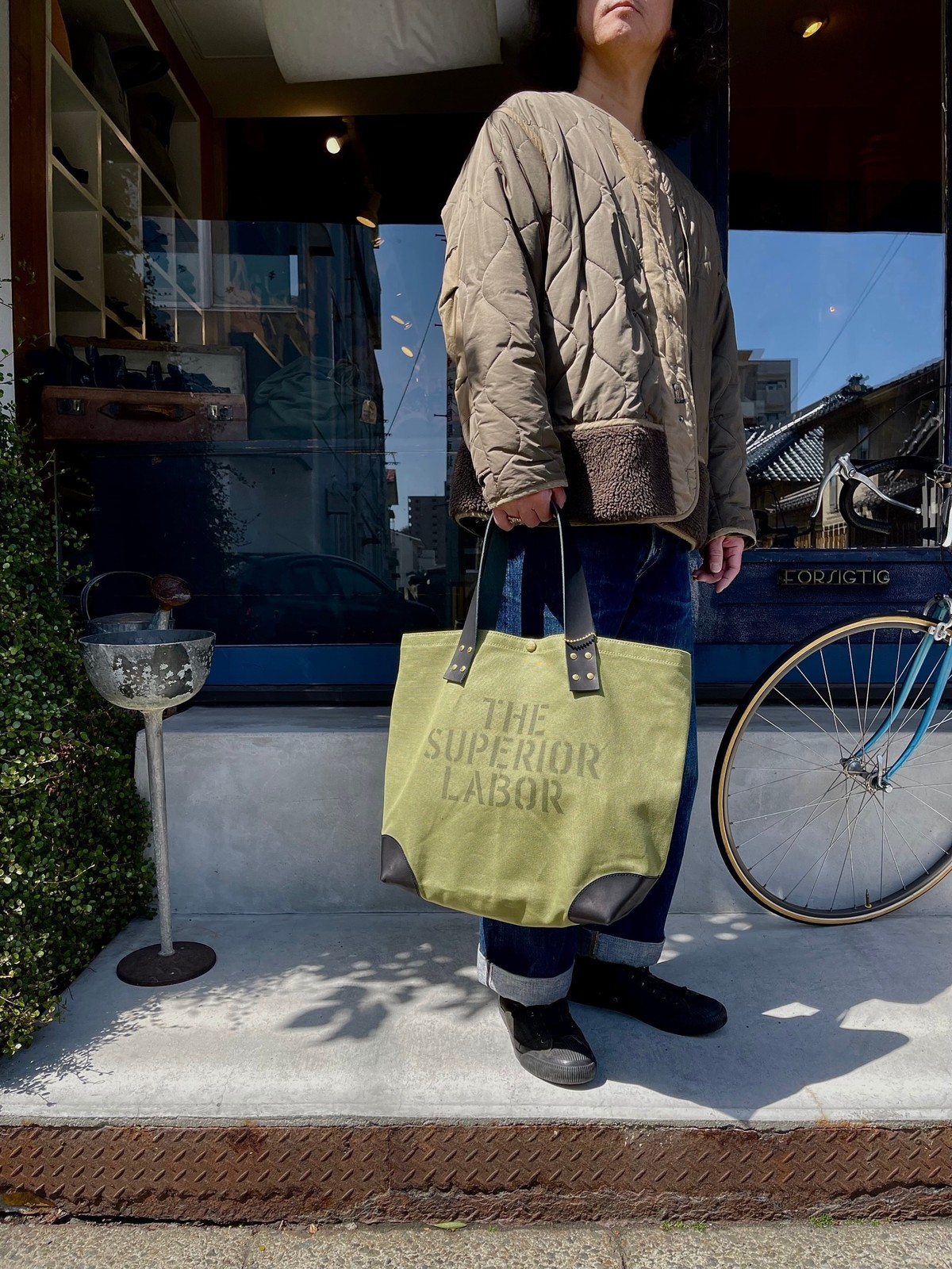 THE SUPERIOR LABOR TSL Yamaguchi Limited Market Bag L Olive Canvas Leather Trim