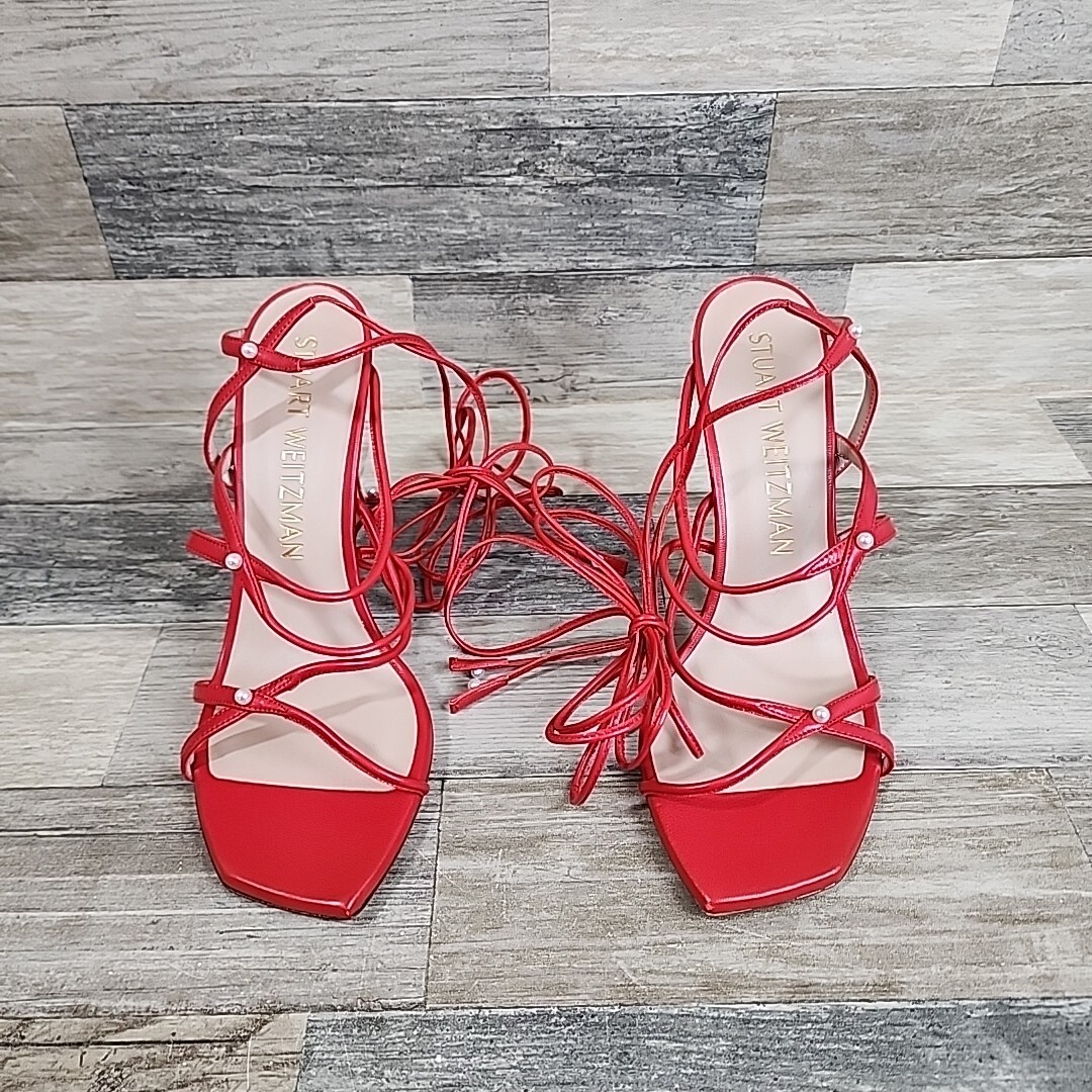 Stuart Weitzman Red Ankle Wrap Heels Womens Sz 10.5 (WORN 1X)