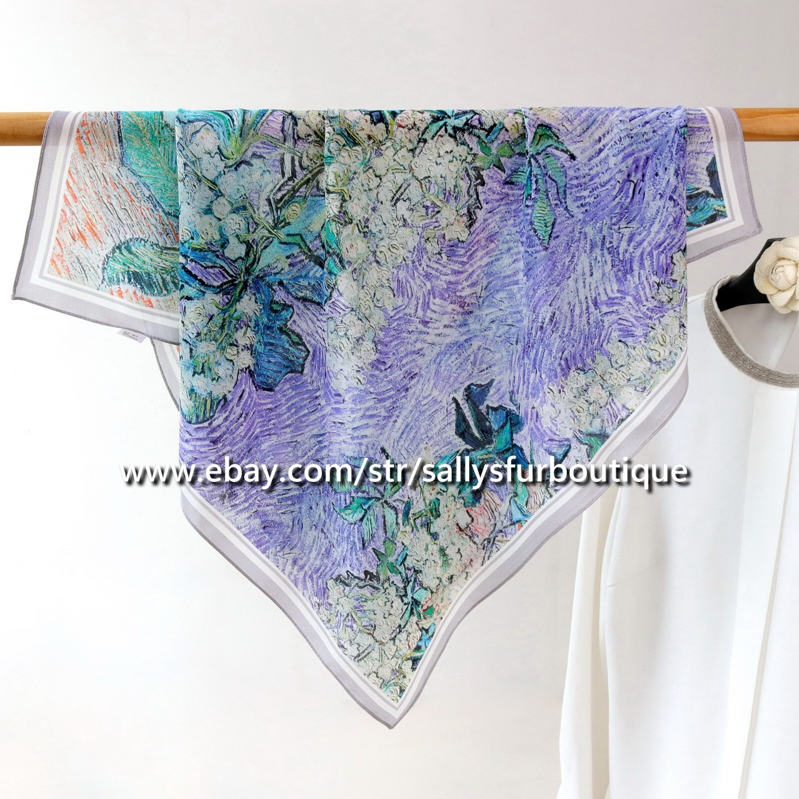 Sallys Boutique 100% Chiffon Silk Bandanna Painting Print Necktie Scarf 68cm