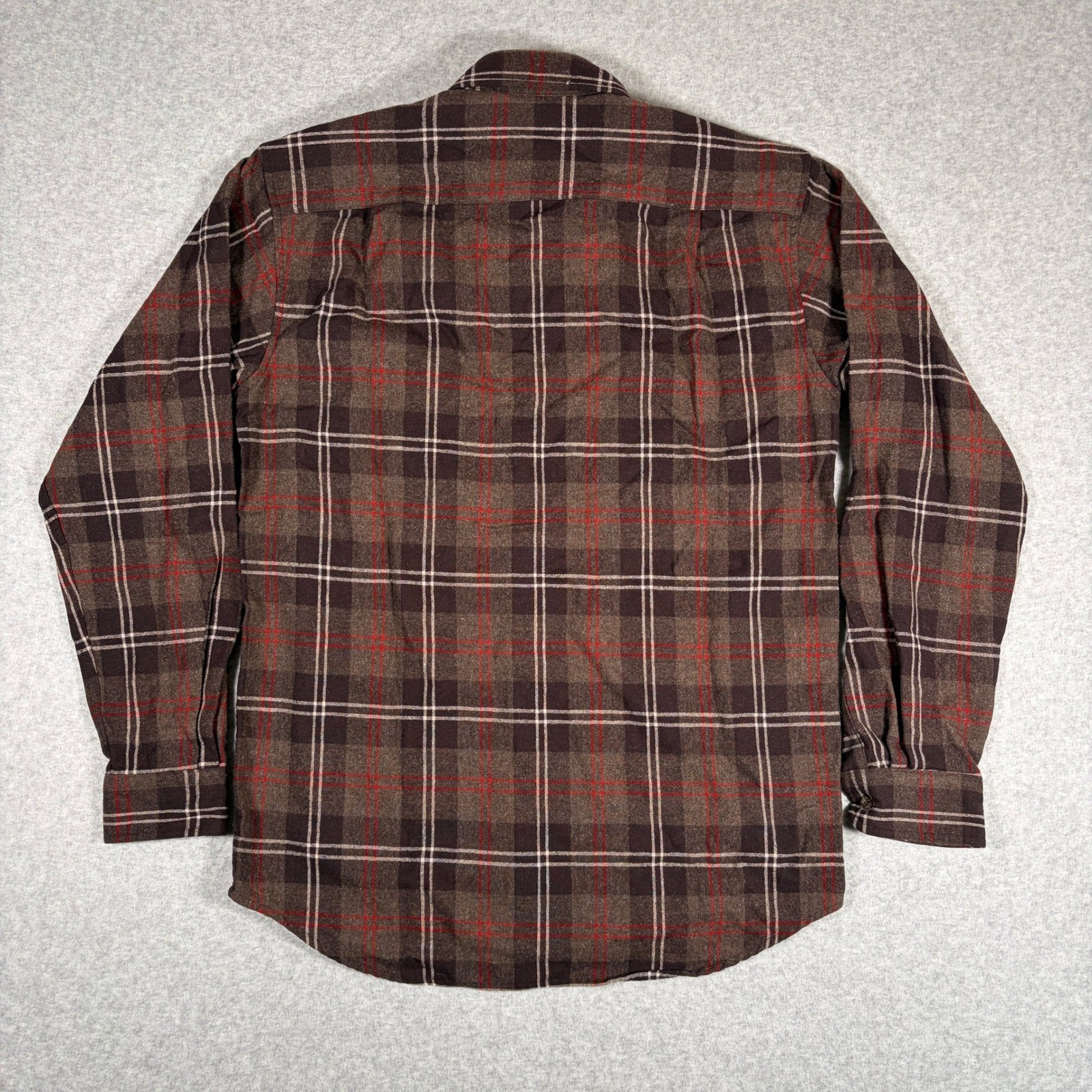Pendleton Lodge Button Up Shirt Mens Medium Tall Brown Plaid Wool Flannel