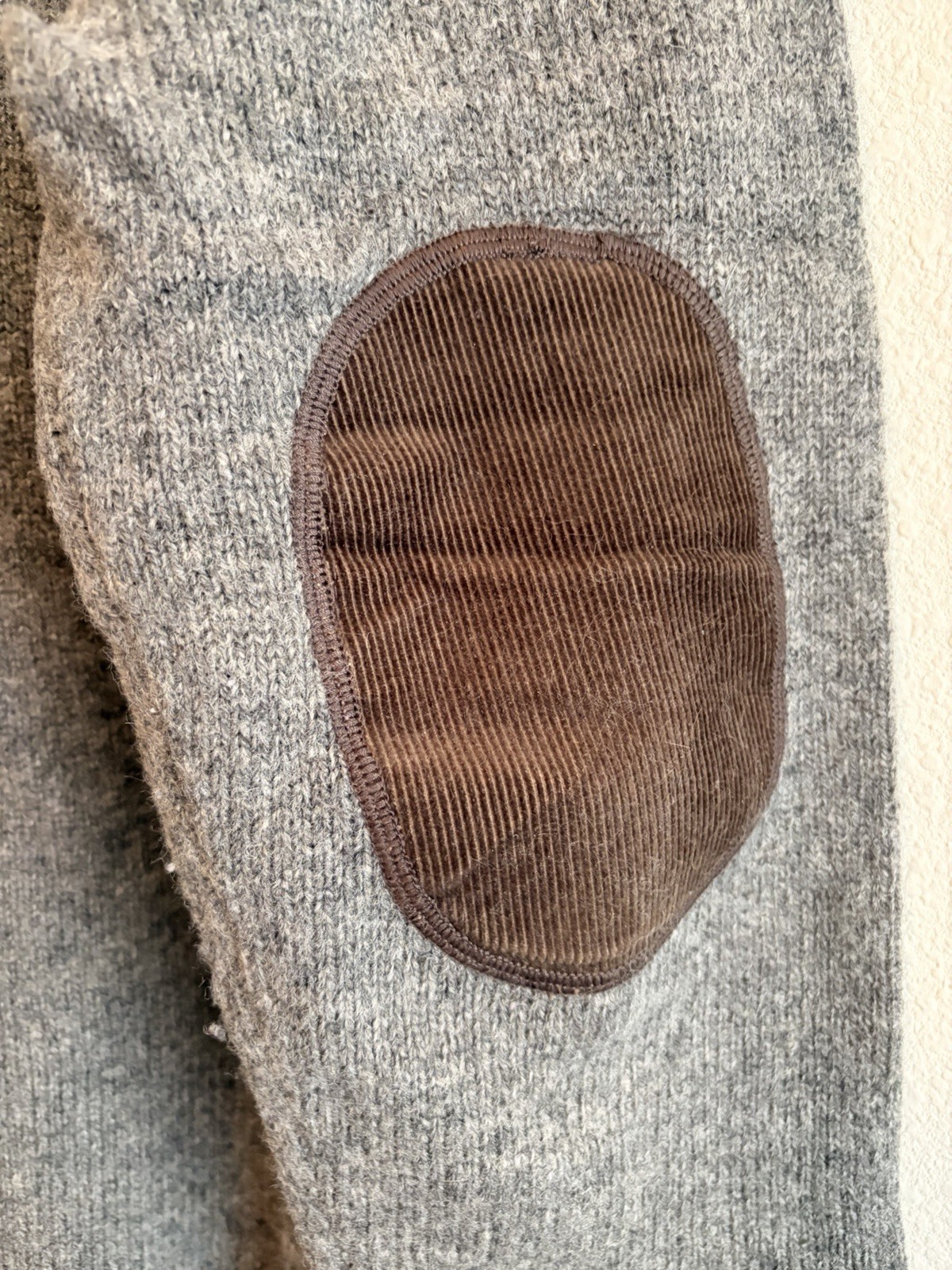 LL Bean 100% Wool Shetland Sweater Mens Large Gray 1/4 Zip Pullover Elbow Patch