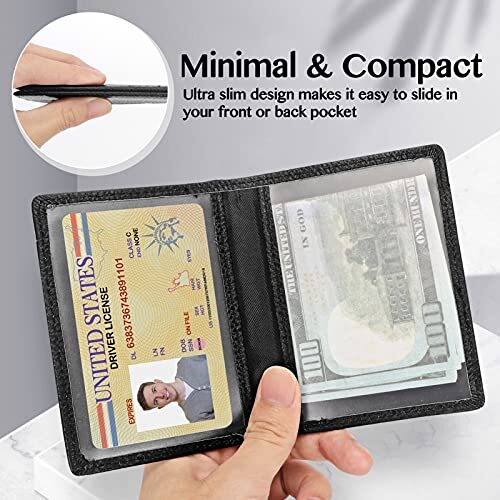 Crackle Leather Card Holder RFID Blocking Card Case with 8 Slots and 2 ID Window
