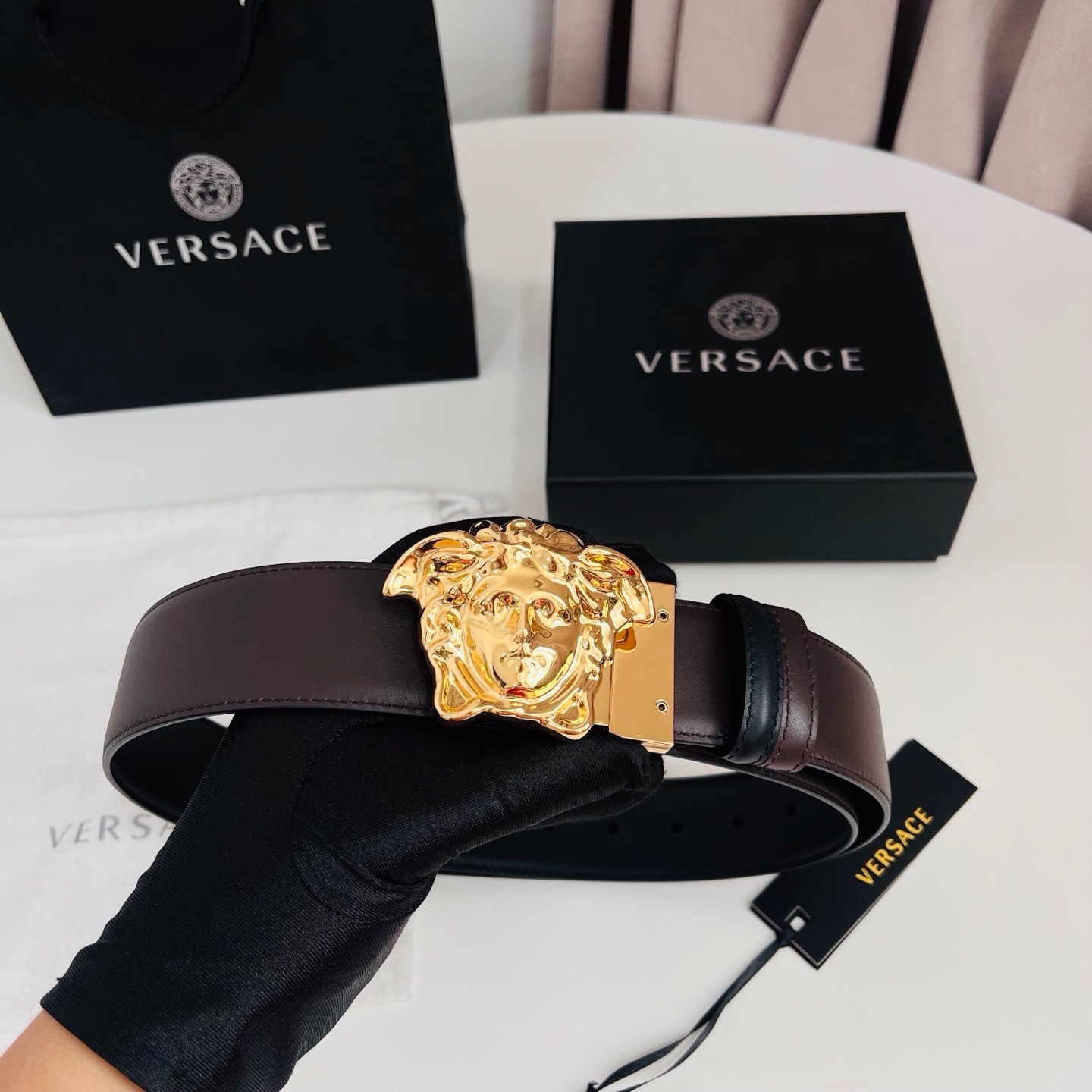 Versace belt for sale authentic Reversible Black/Brown width 4.0cm/1.57inch