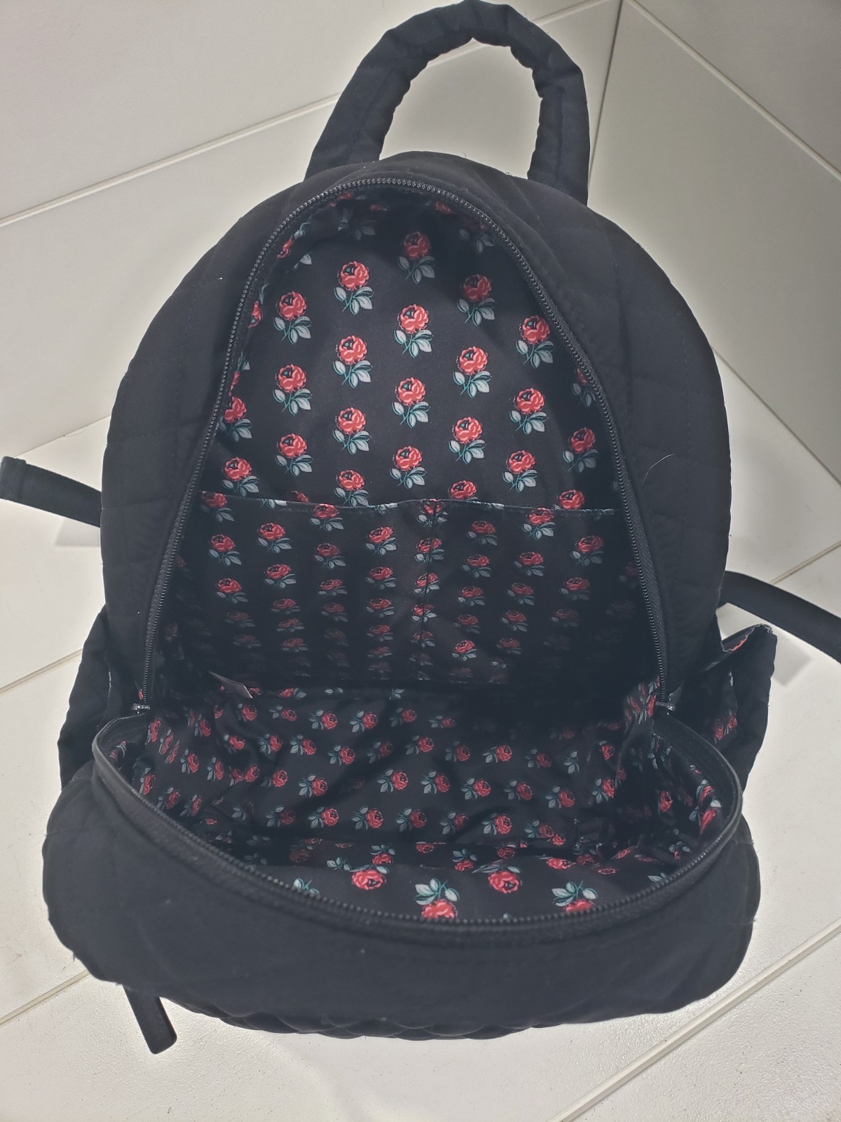 Vera Bradley Essential Compact Classic Black Quilted Backpack Everyday Use