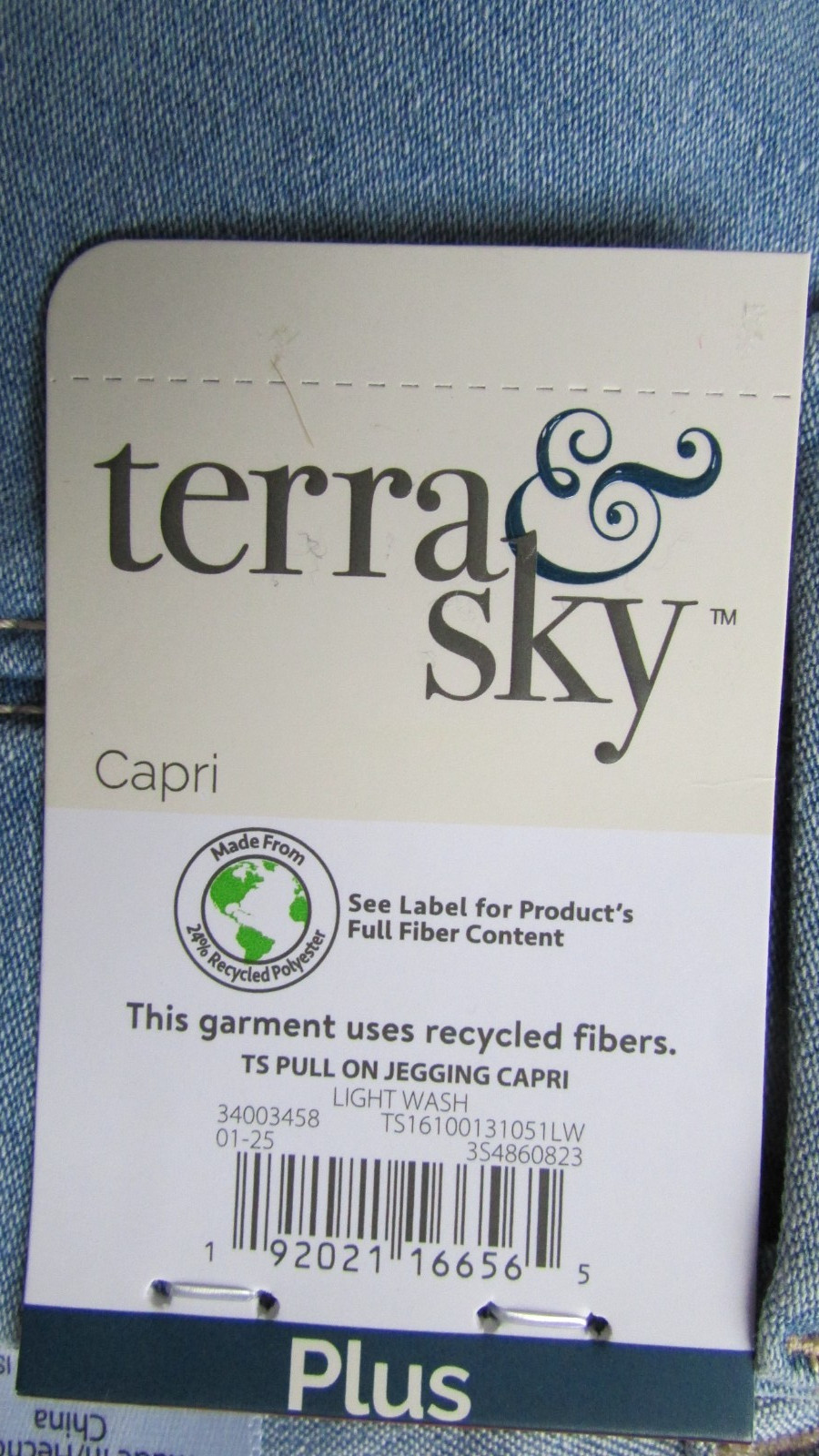 NEW Women’s 2X 20-22W Light Blue Pullon Jegging Capri BY Terra & Sky
