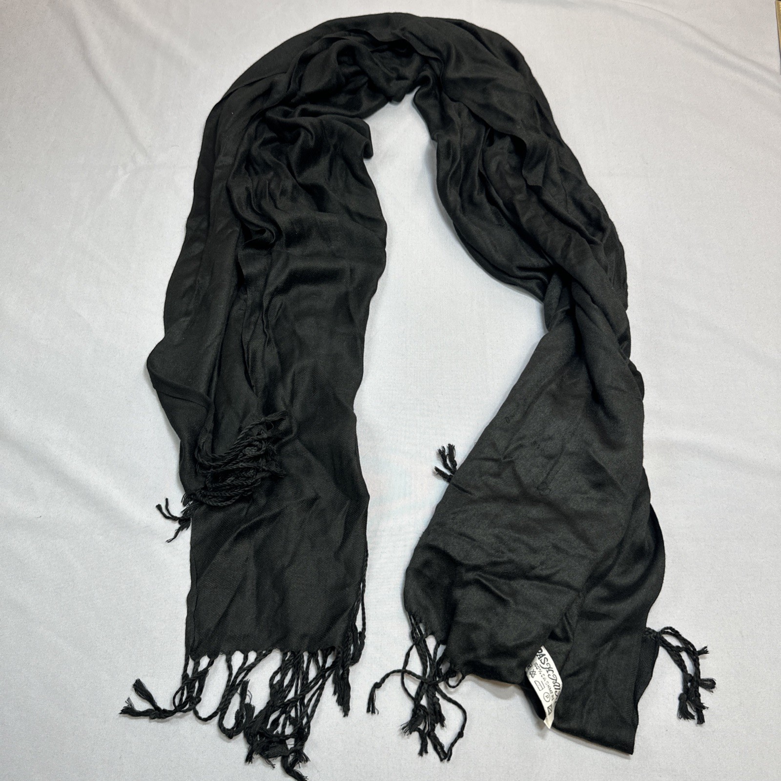 Pashmina 100% Cashmere Head Scarf Shawl Black Soft Fringe 26×66