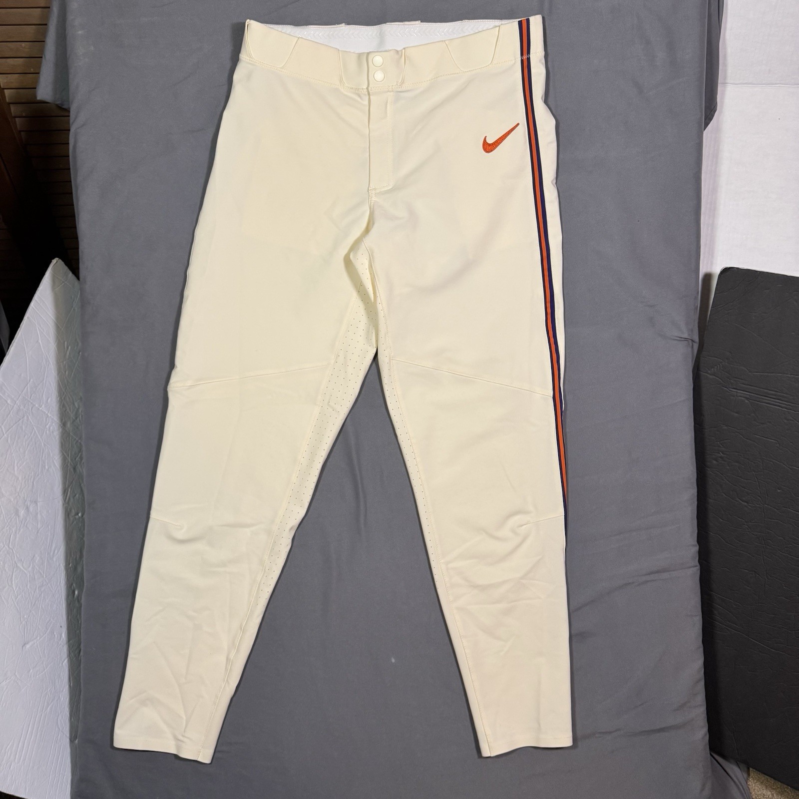 Nike Clemson Tigers Off White Vapor Select Piped Baseball Pants Men’s Sz L 32”
