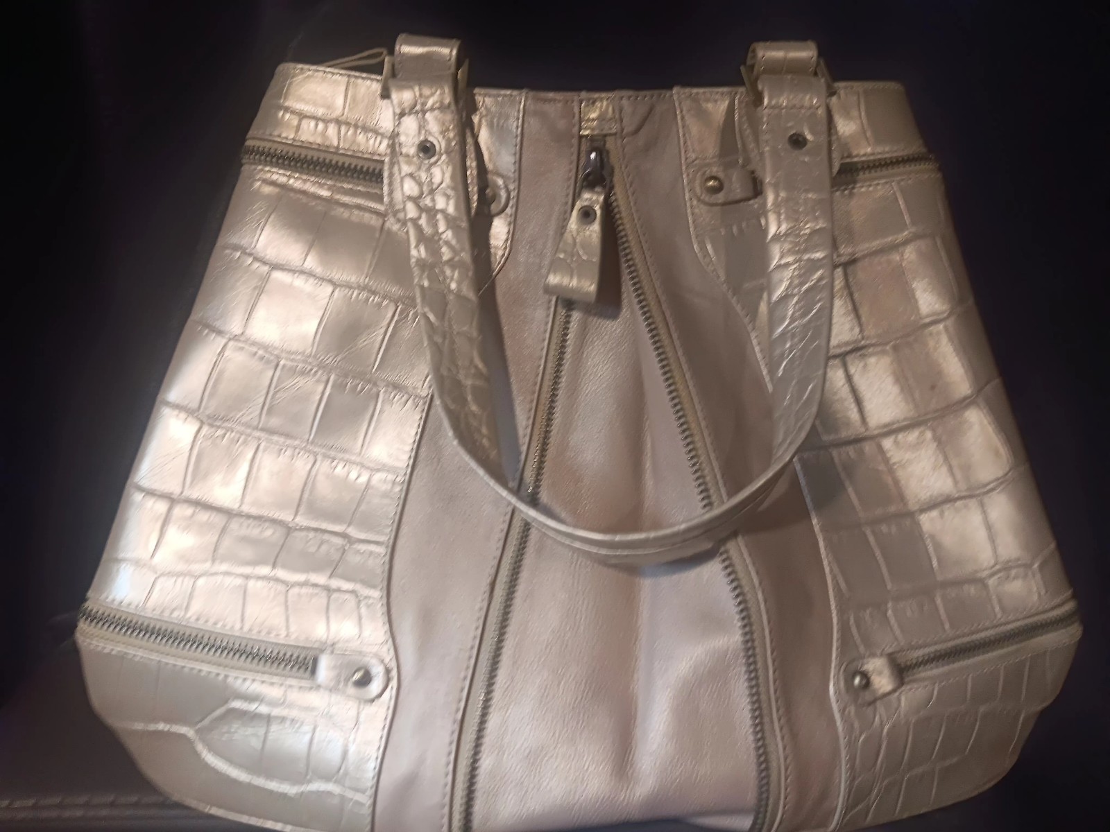 Michael Rome Designs Genuine Leather Crocodile Embossed Shoulder Bag
