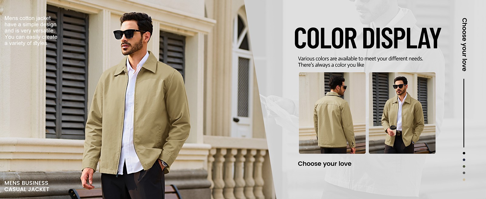 Mens Lightweight Jackets Cotton Windbreaker Turndown Collar Business Casual Work