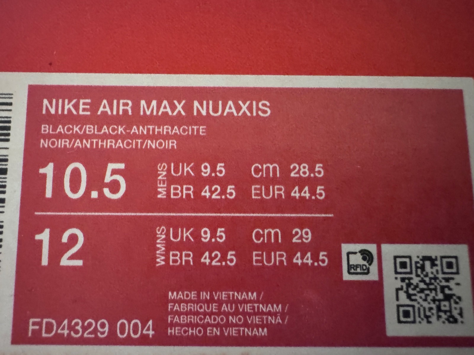 Nike Air Max Nuaxis Sneakers Men’s 10.5 Woman’s 12 Black Anthracite FD4329-004