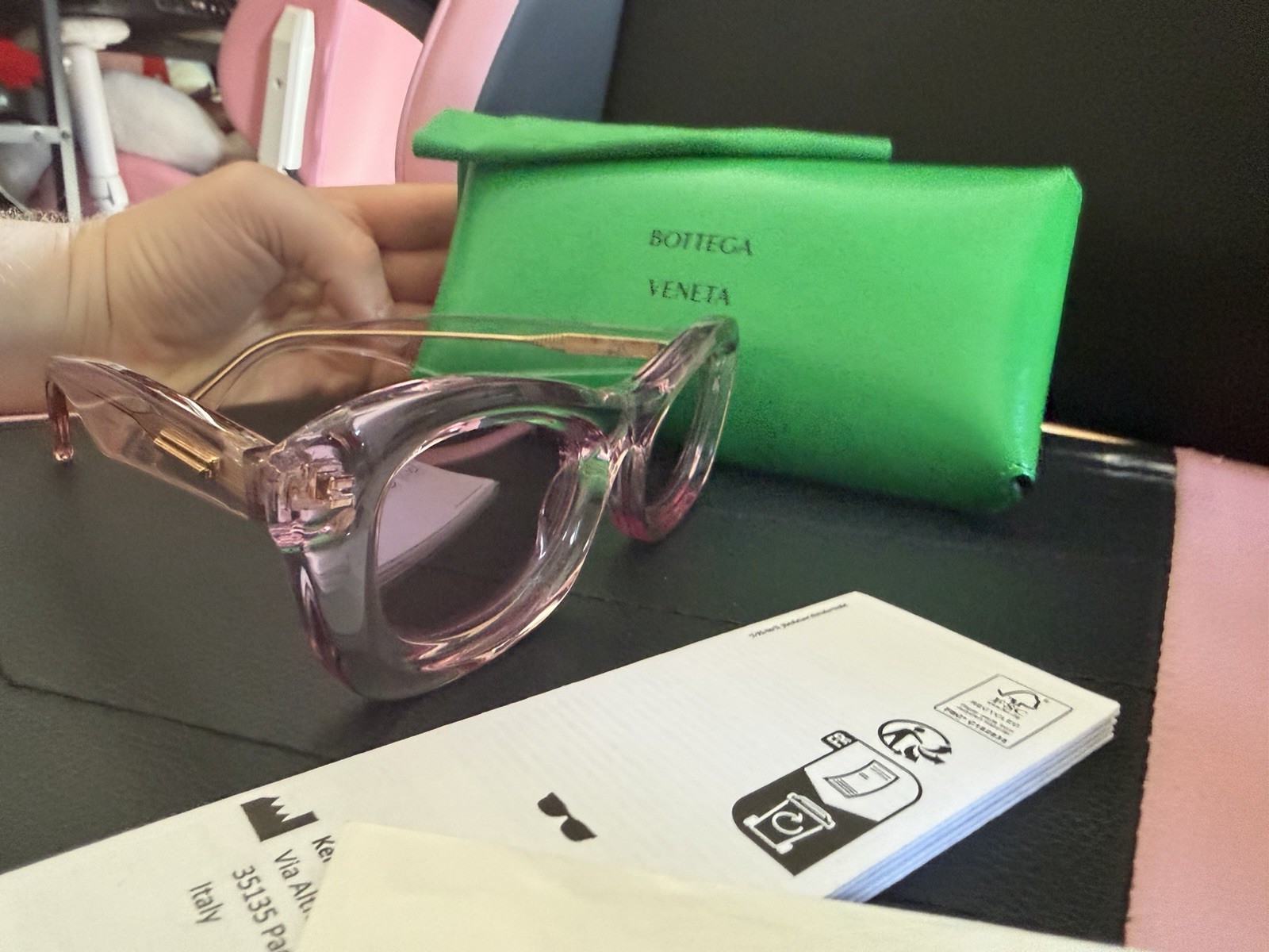 Bottega Veneta BV1088S 005 Violet Flash Pink Transparent Acetate Sunglasses