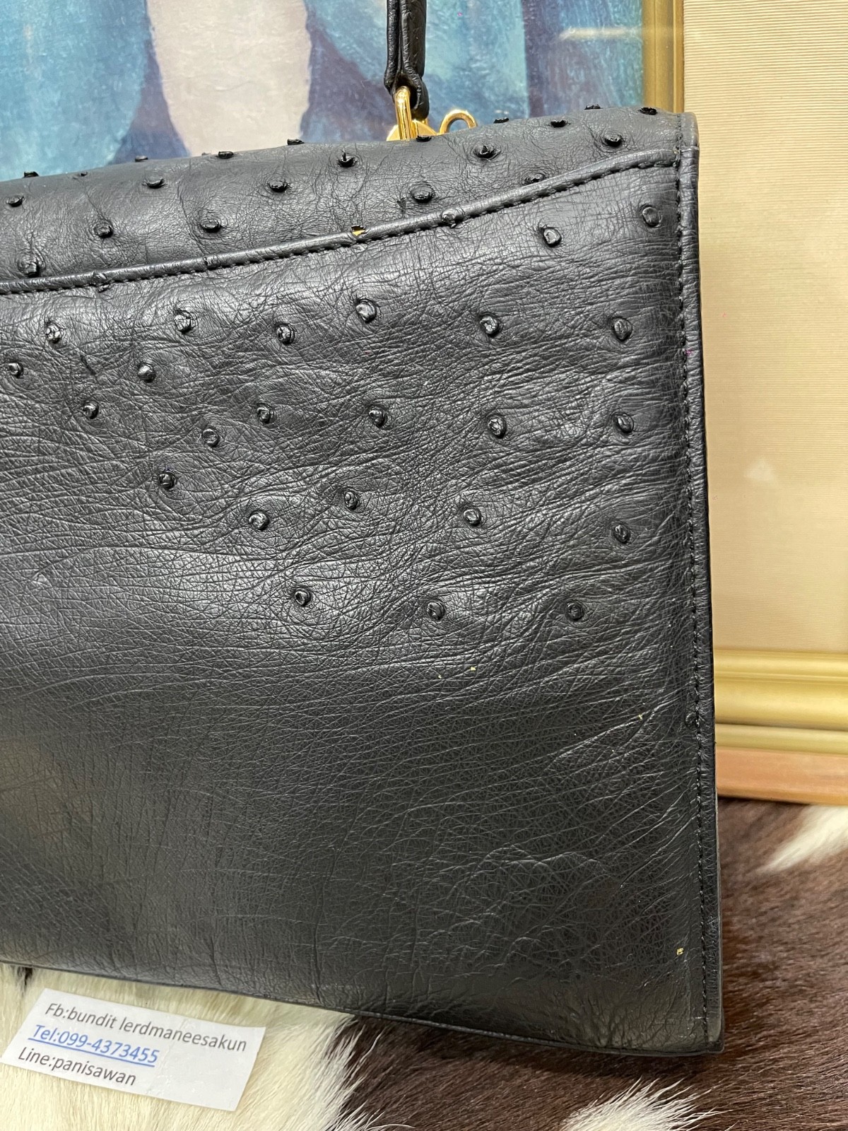 JRA Japan Ostrich Leather Handbag Genuine Exotic Leather Brown Vintage