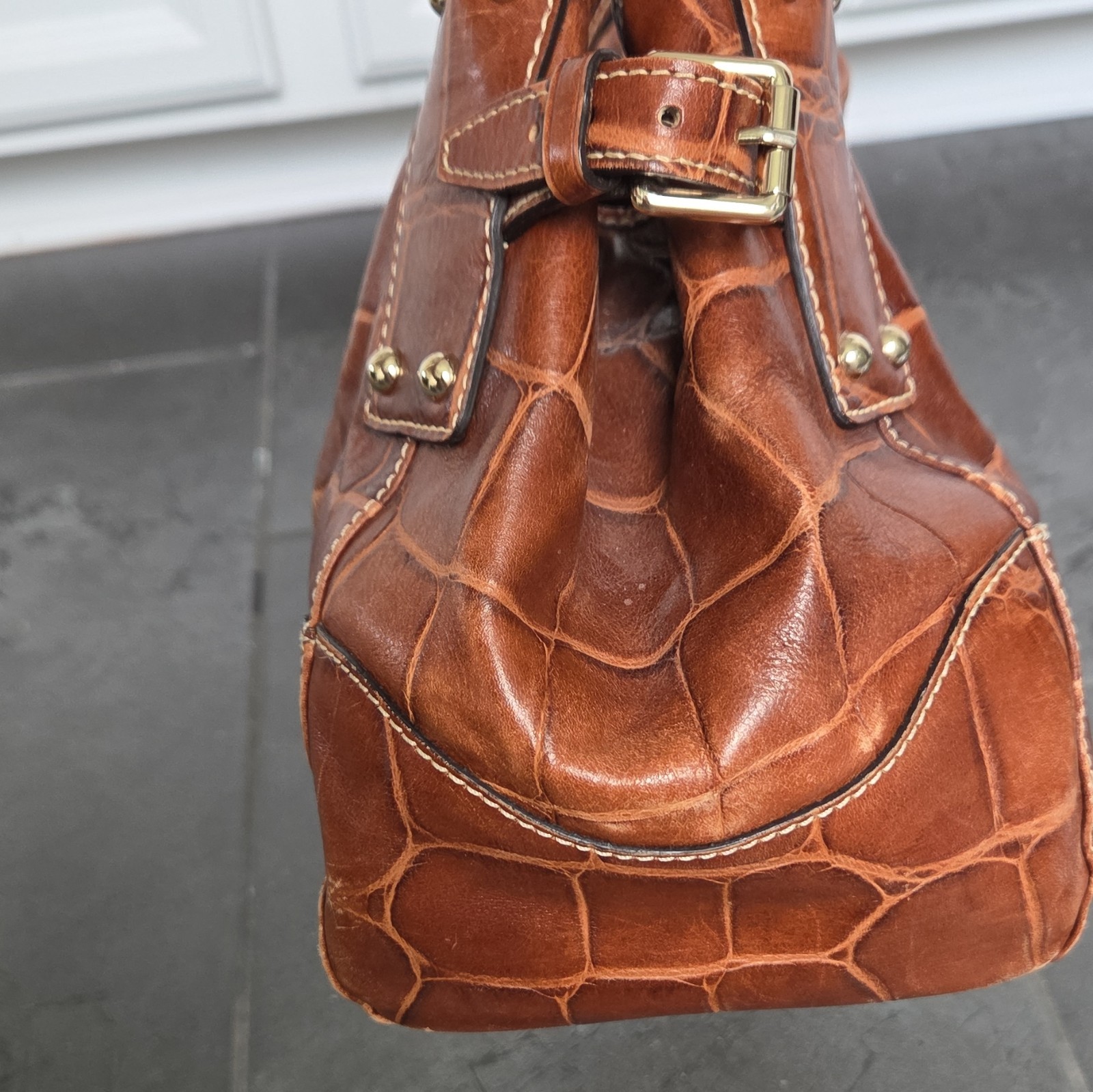 Dooney & Bourke Croc-Embossed Leather Shoulder Bag with Reversible Lock Clip