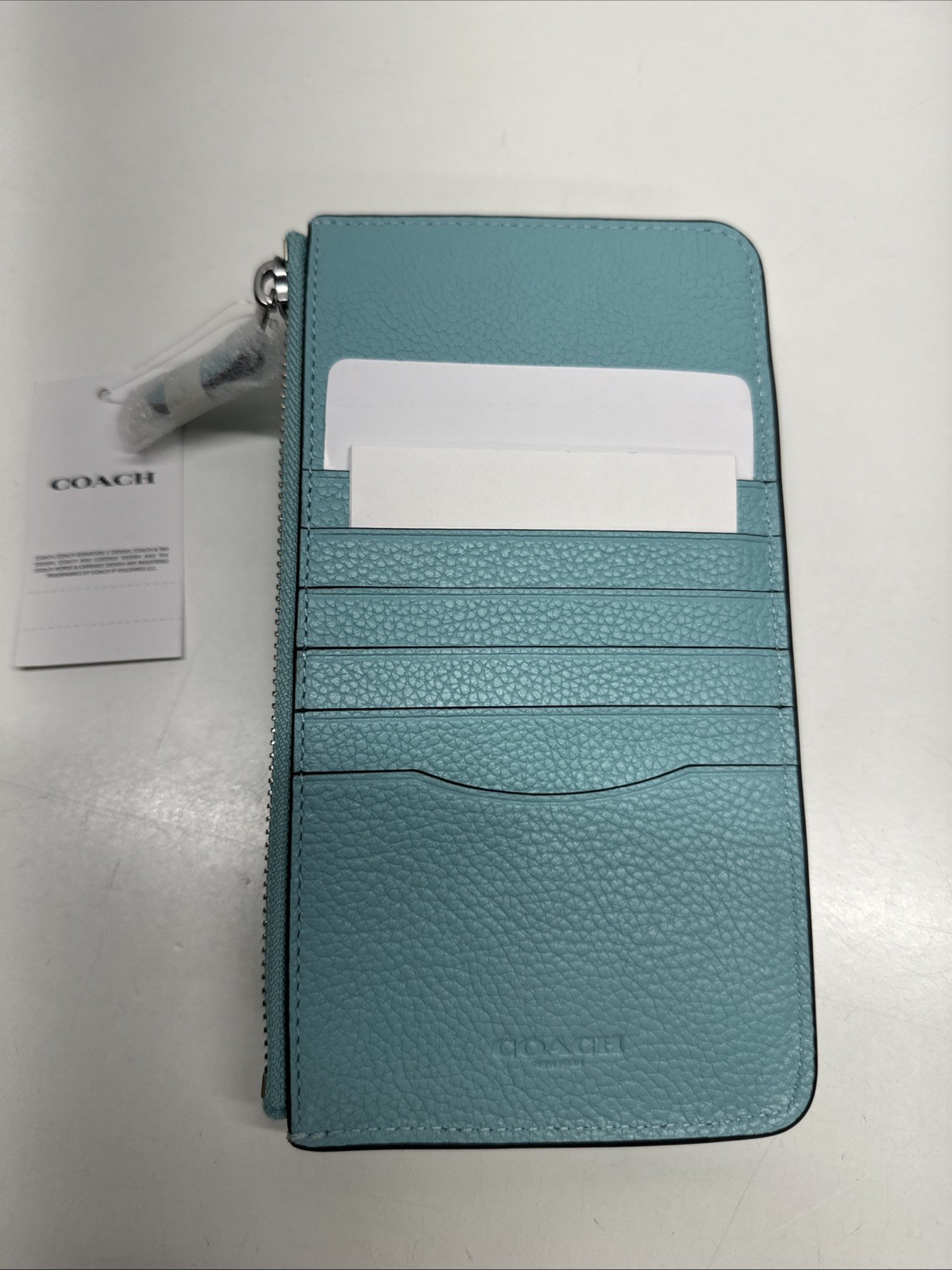 Coach Essentials Phone Wallet Polished Pebbled Leather Clutch Zip Top Blue New