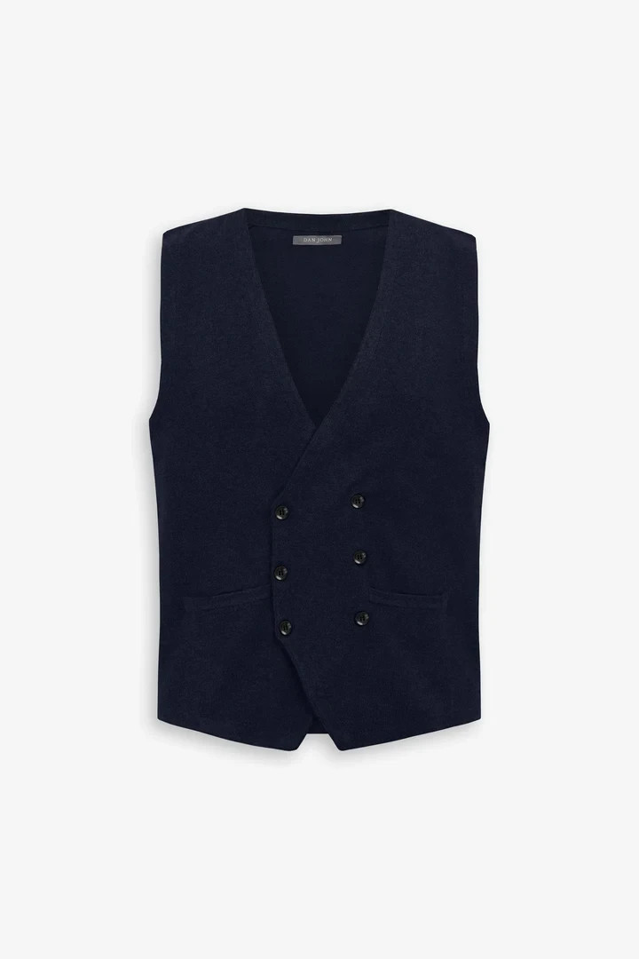 Dan John Men’s Double-Breasted Knitted Waistcoat in Grey Navy or Brown XS to 2XL