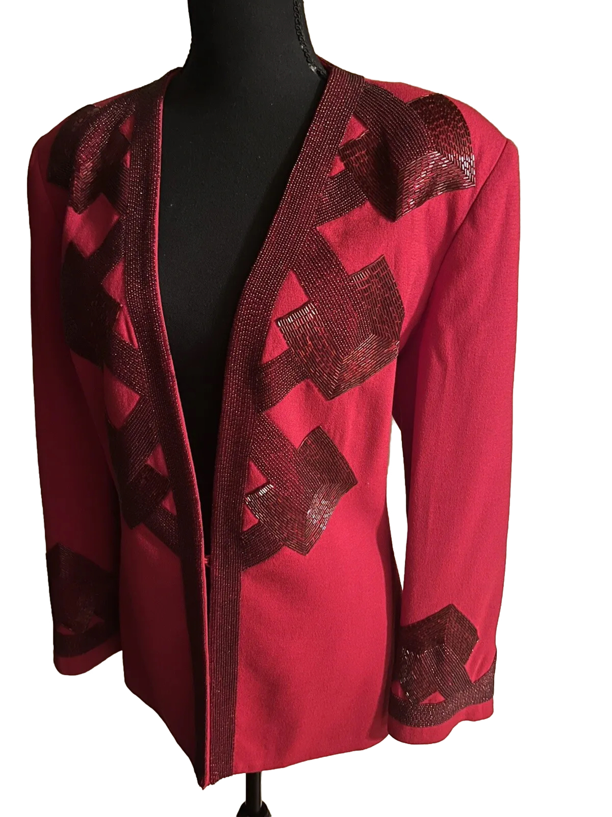 Vintage Nolan Miller 80s Dynasty Designer Red Glam Jacket Heavily Beaded Size 18