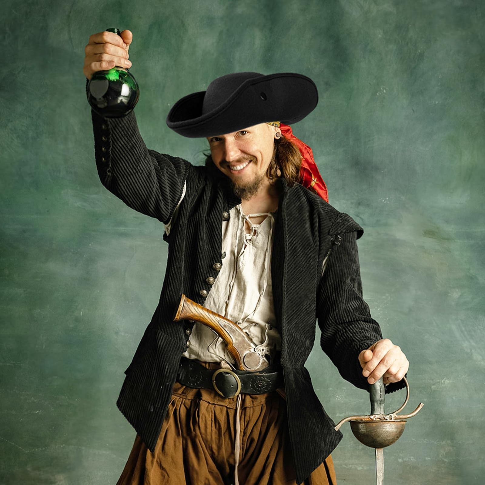 Pirate Tricorn Hat Colonial Costume Accessory for Halloween Cosplay Party