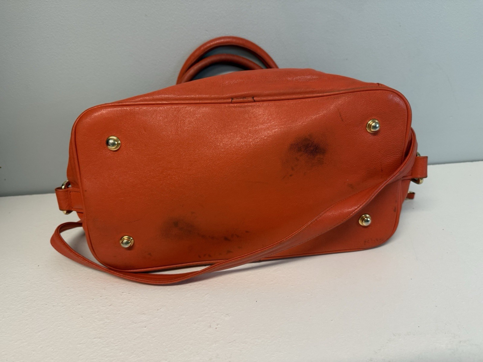Rebecca Minkoff Leather M.A.B. Satchel Bag Orange Gold Hardware Crossbody