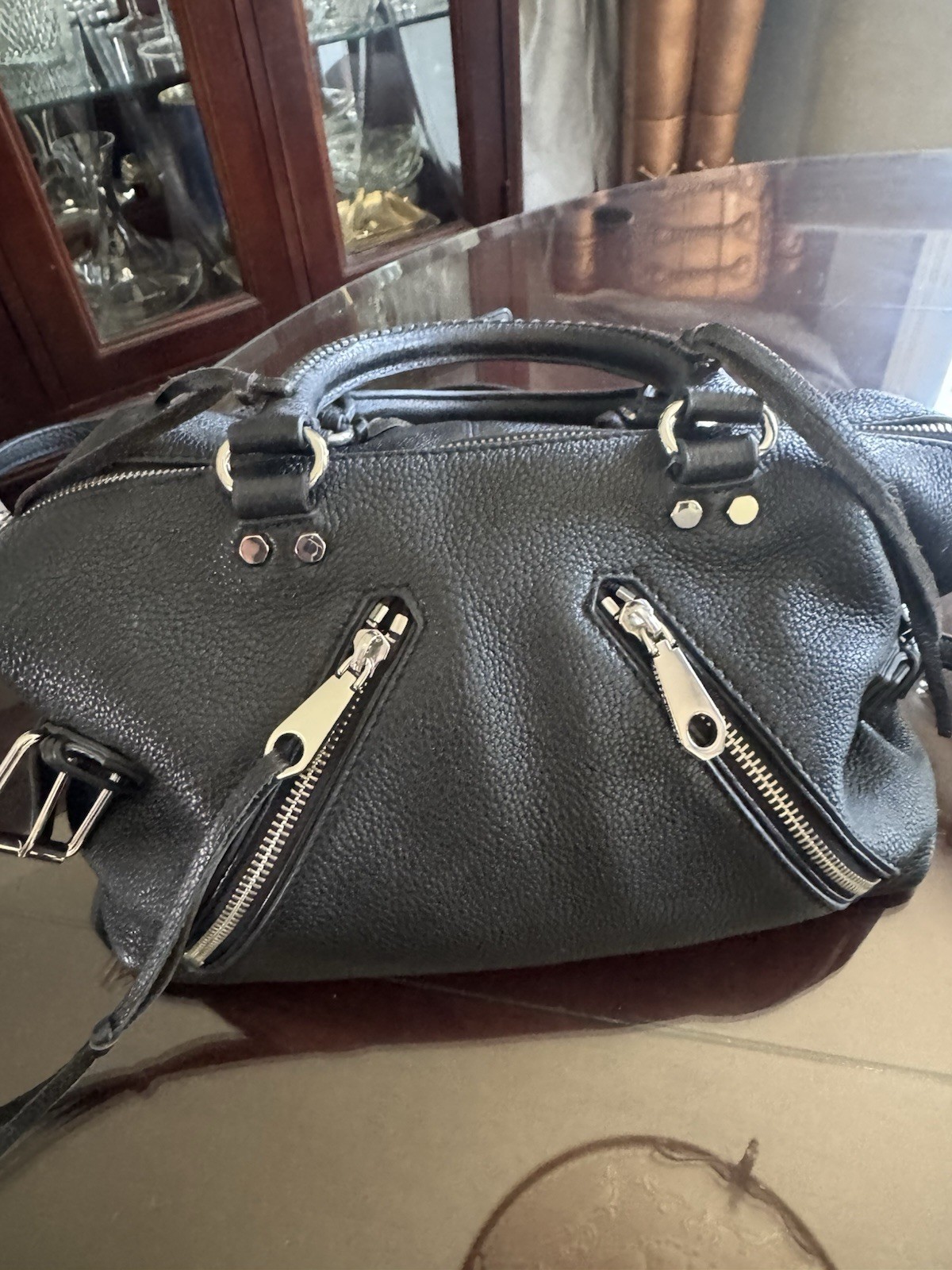 Rebecca Minkoff Black Pebbled Satchel Detachable Strap Inner Pockets
