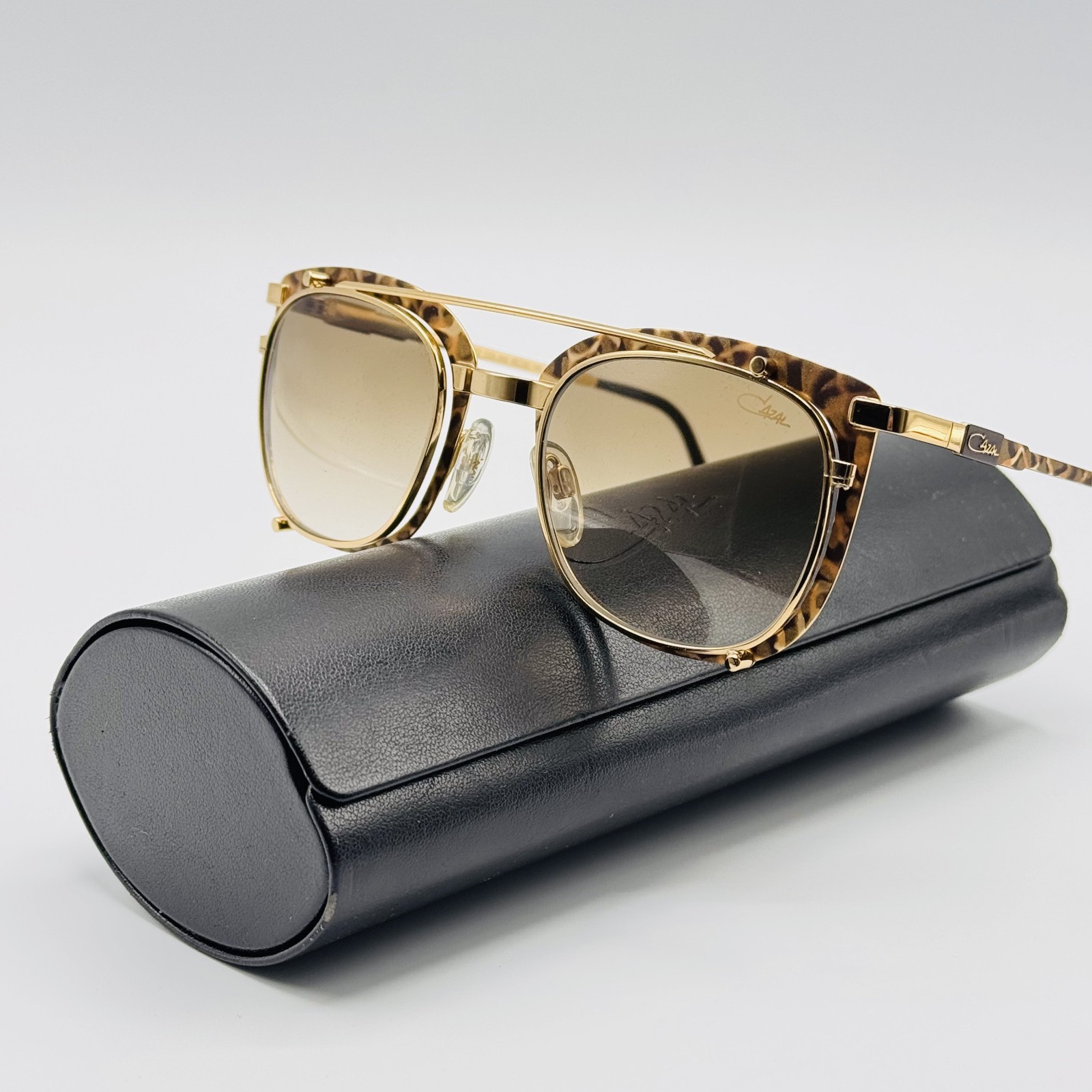 Cazal Sunglasses 9077 002 Gold Leopard Print Frame Brown Gradient Lens 50mm NEW