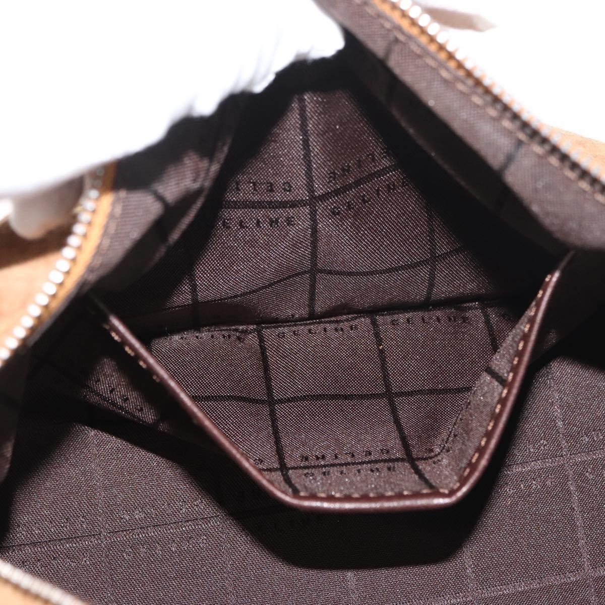 CELINE C Macadam Canvas Hand Bag Suede Brown Silver Auth 176369