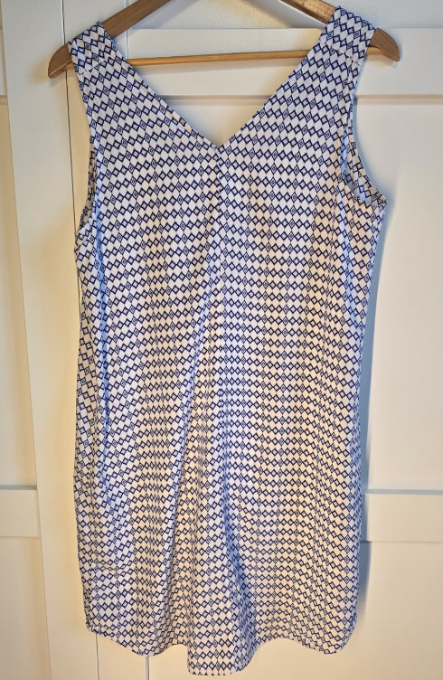 Gap Womens Shift Dress Medium Blue White Geometric Sleeveless V Neck Casual