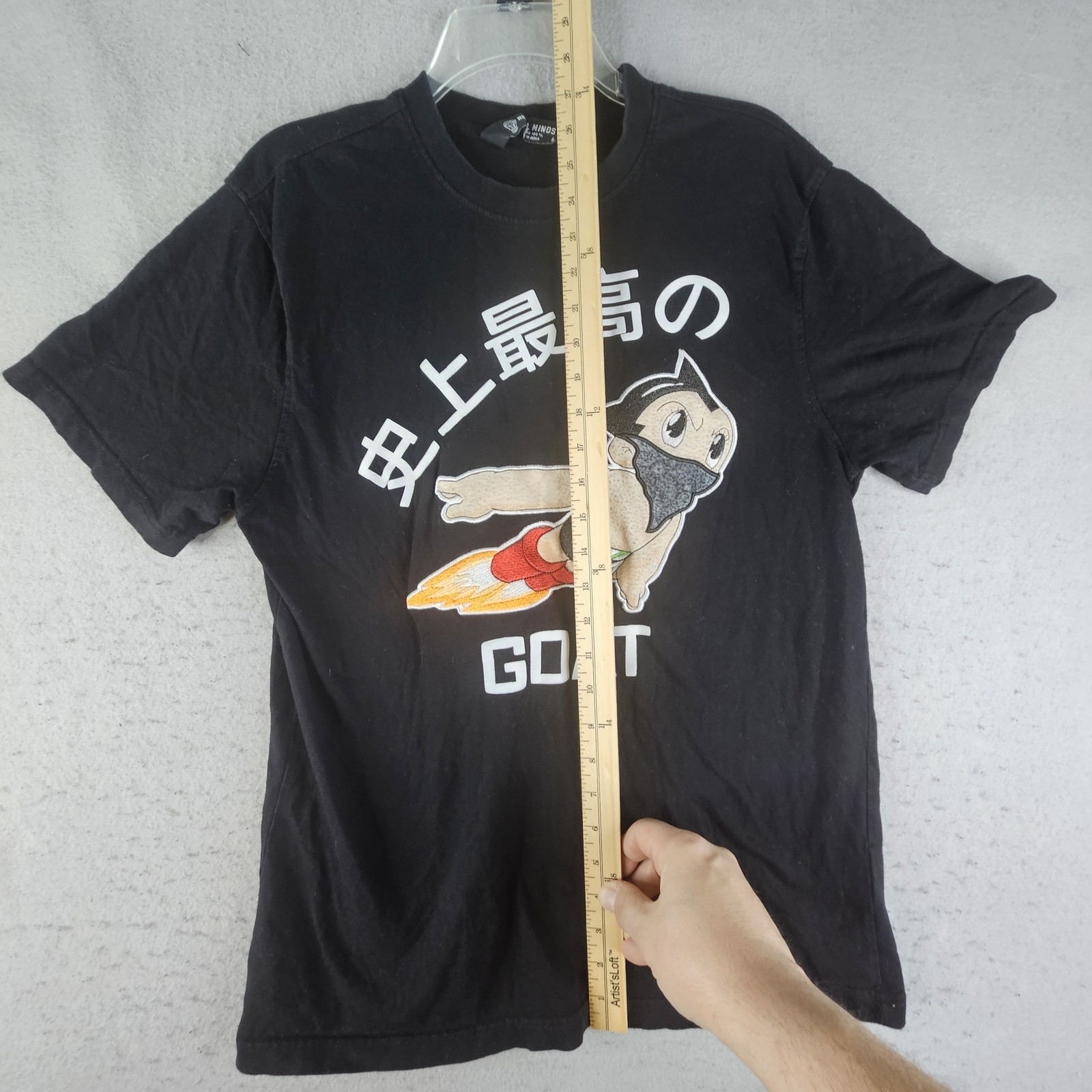 Rebel Minds Shirt Mens Large Black Astro Boy Anime GOAT Embroidered Graphic Tee