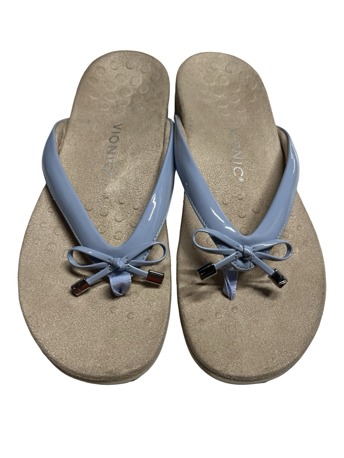 Vionic Women’s Bella II Blue Patent Leather Toe Post Thong Sandals Size 10