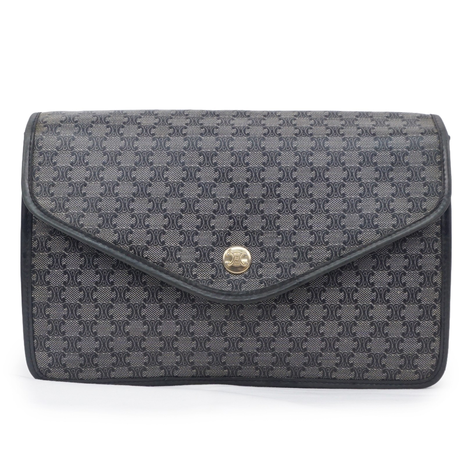CELINE Macadam Clutch Bag PVC Leather Dark Navy Black Vintage Old Celine Auth