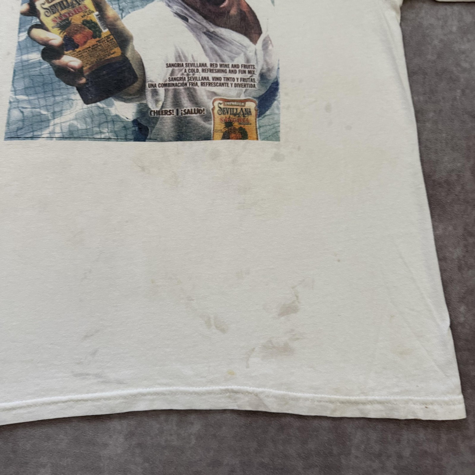Vintage Sevillana Sangria Shirt Mens Large White Graphic Promo Alcohol Drink