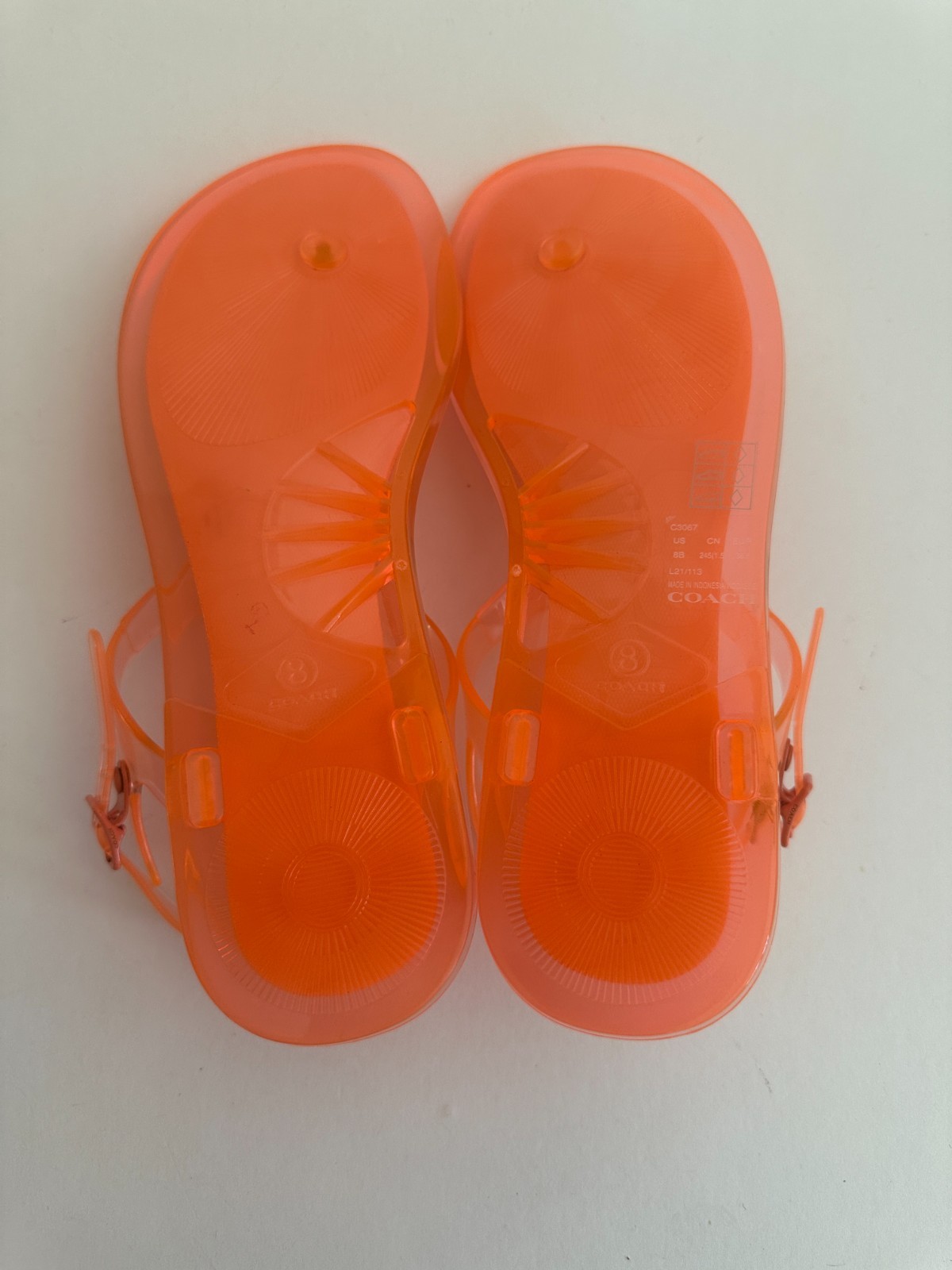 COACH Natalee Jelly Sandals SZ. 8 Orange Tangerine Logo Thong Sandals New Strap