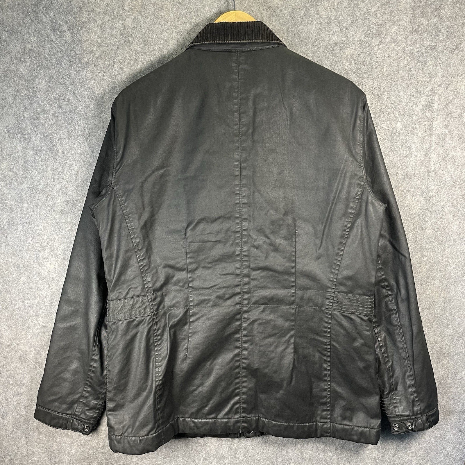 M&S Waxed Jacket Mens Medium Black Carbon Military Colour Padded Lining Outdoor