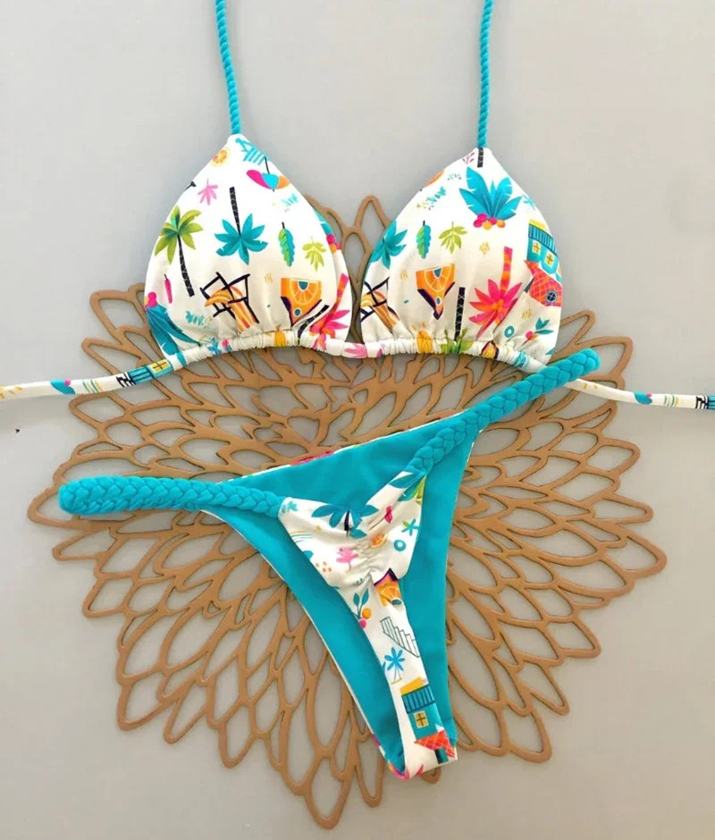 Womens Sexy Leopard String Bikini Push Up Brazilian Swimwear Thong Bathing Suits