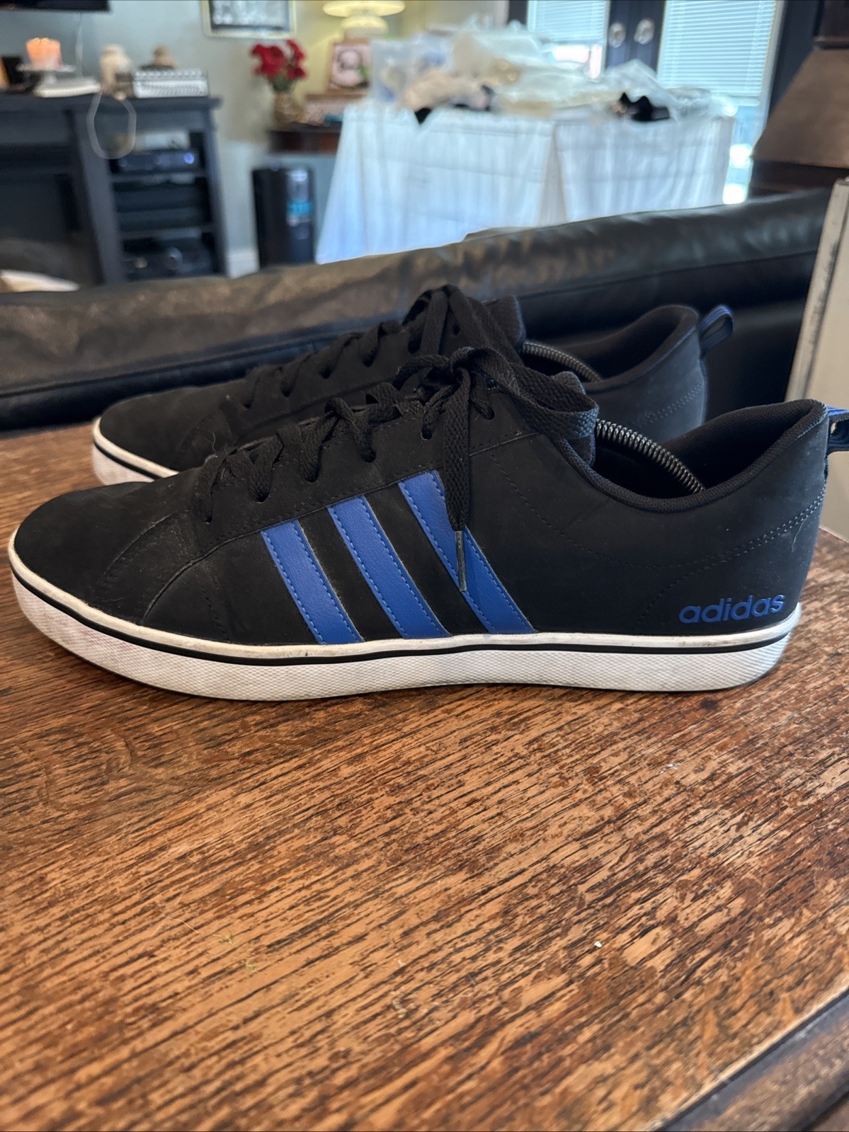 Adidas Mens Neo V Pace Size 12 Black Blue Sneaker Shoes AW4591 Trendy Casual