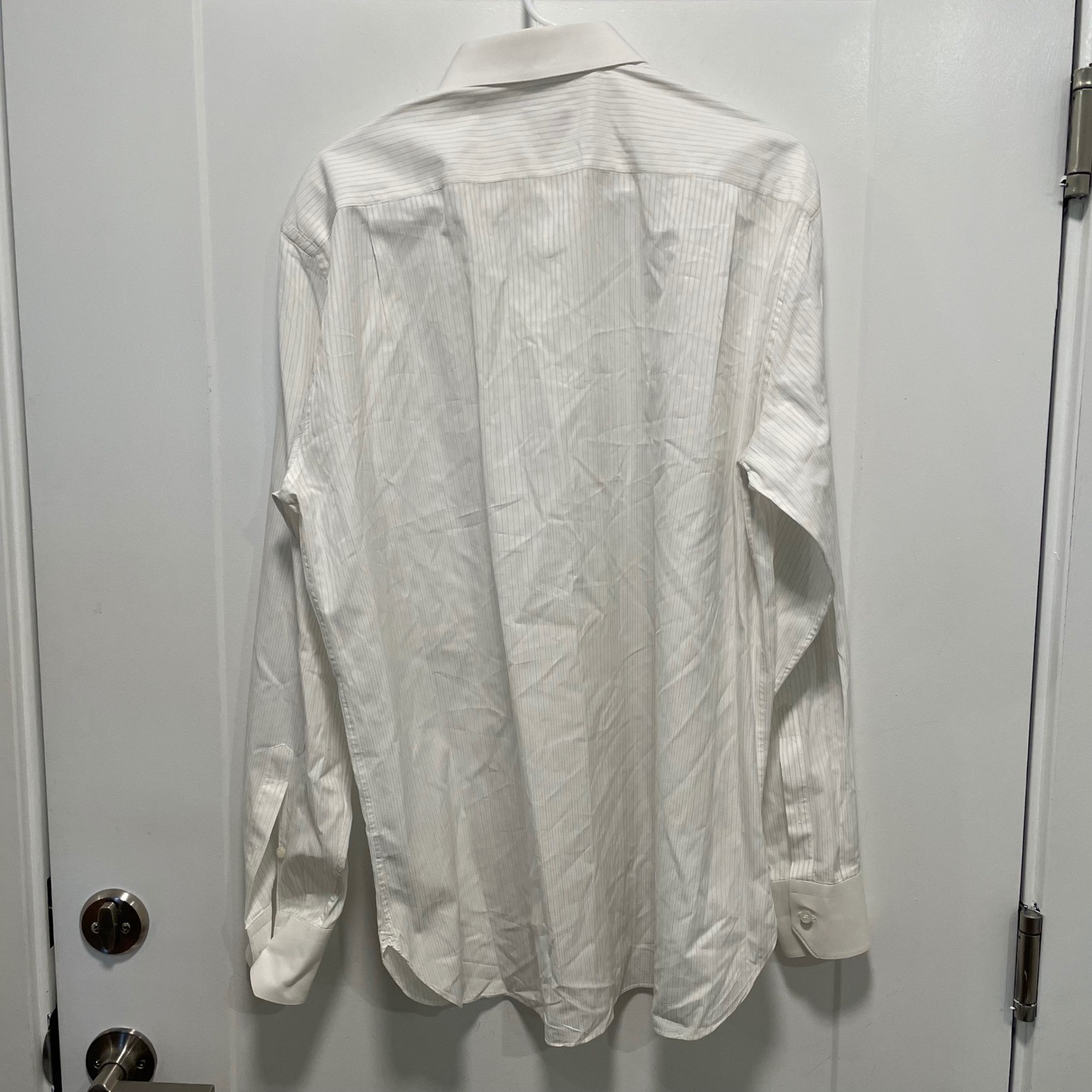 Stefano Ricci Men Dress Shirt White Grey Pinstripe French Cuff Cotton Made Italy