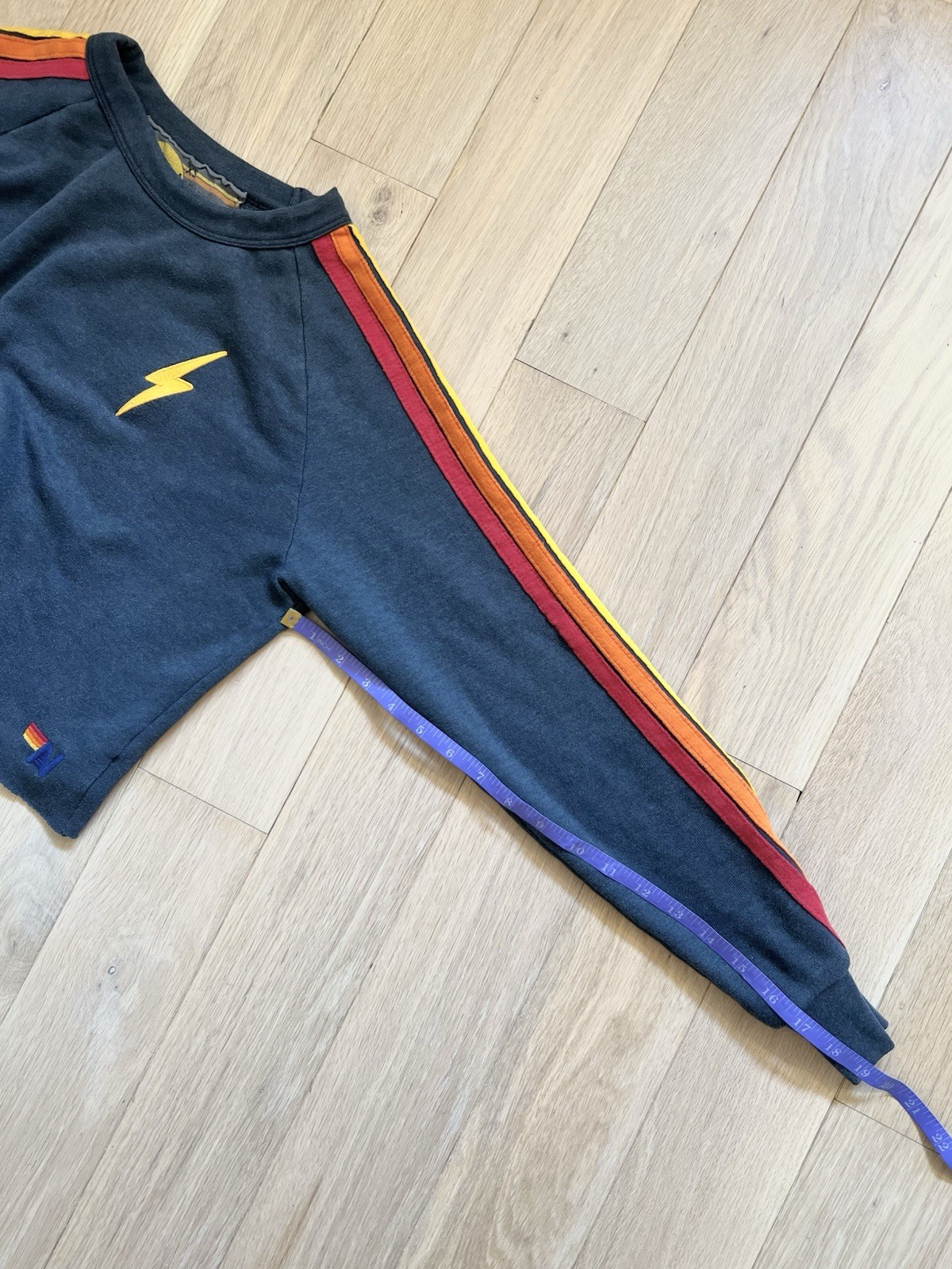 Aviator Nation 5 Stripe Pullover Cropped Crewneck Hoodie Sweatshirt XS